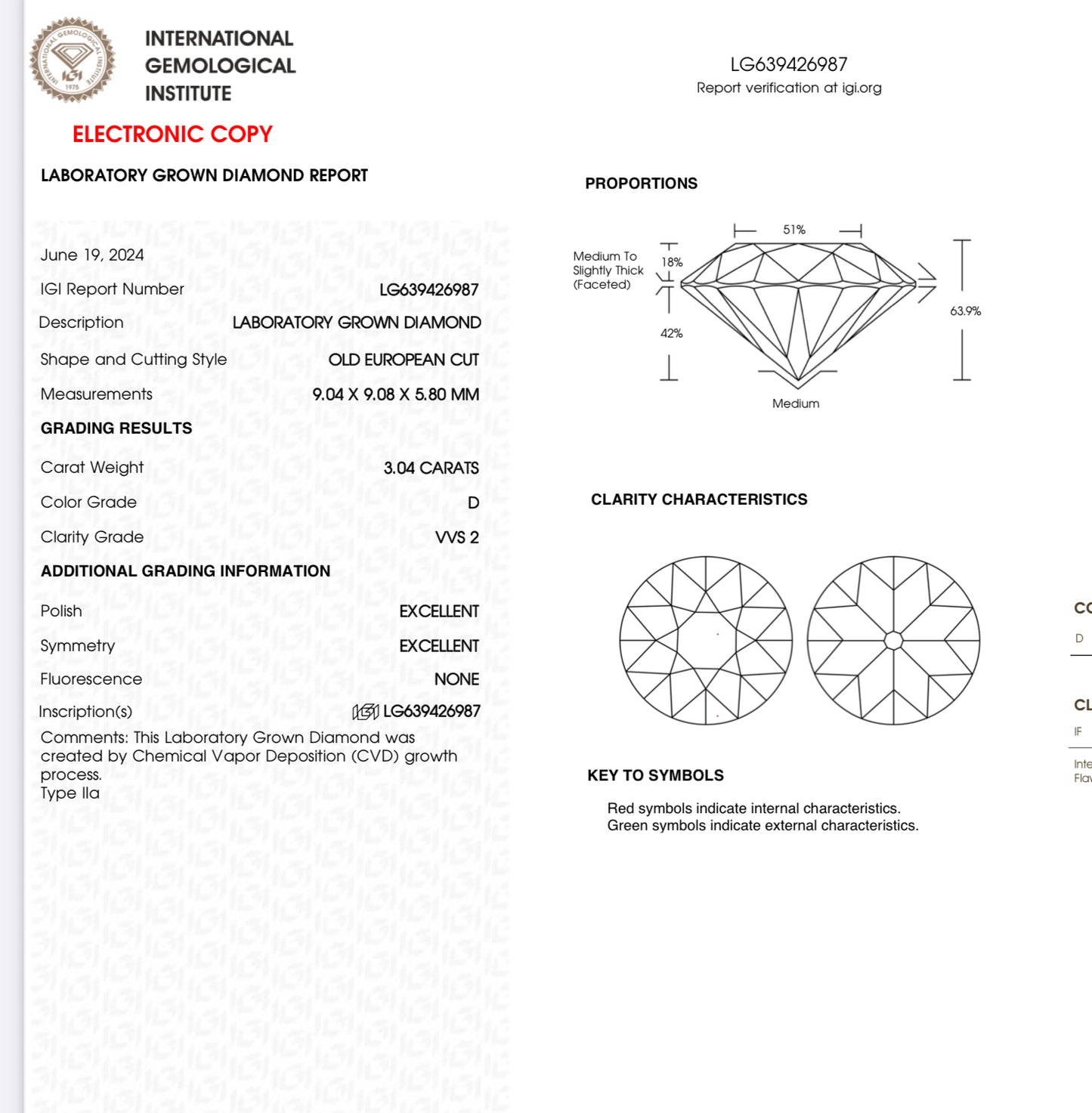 3.04ct European Cut Lab Diamond D VVS2 EX EX