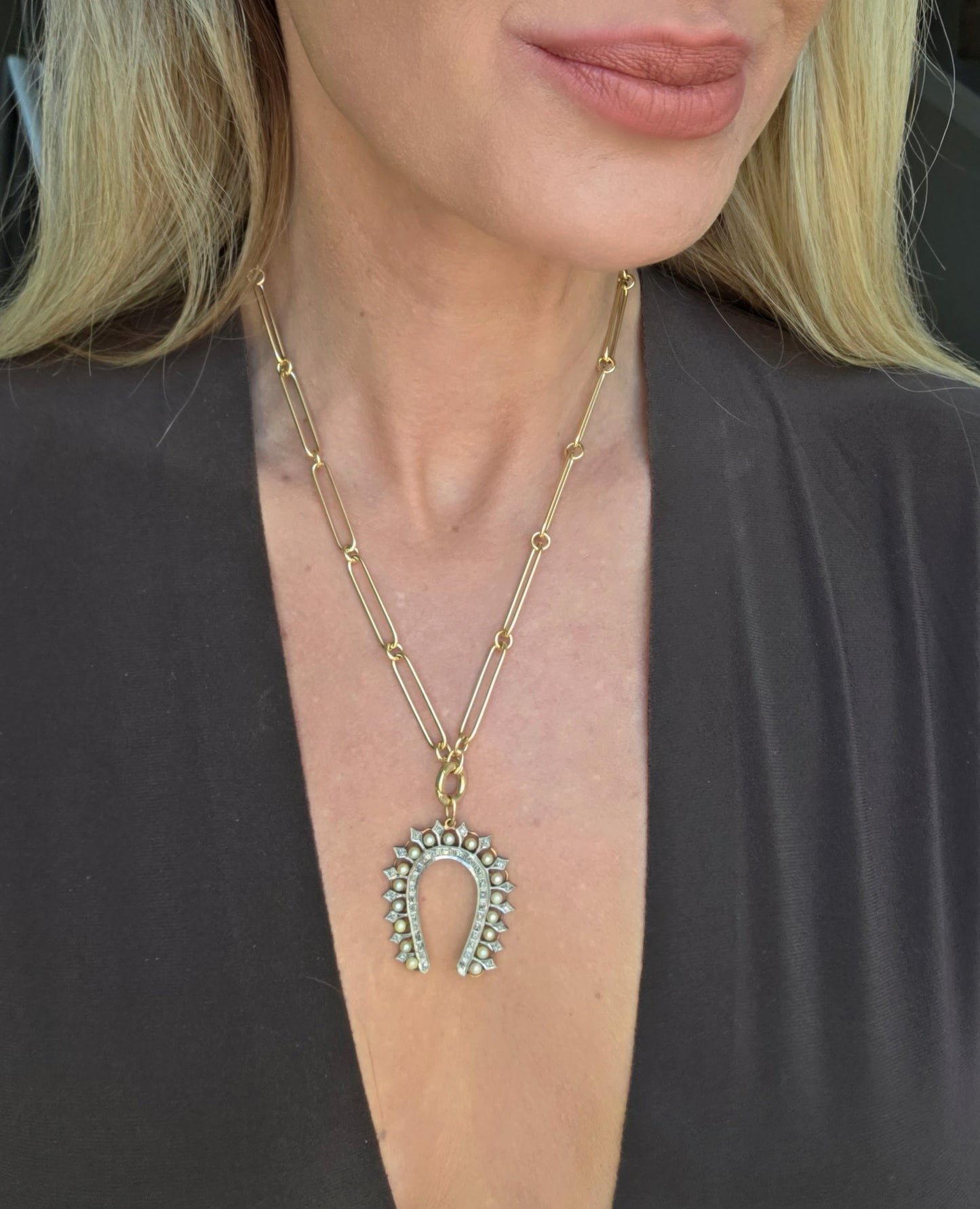 14k Trombone Y- Drop Necklace with Spring Circle Clasps