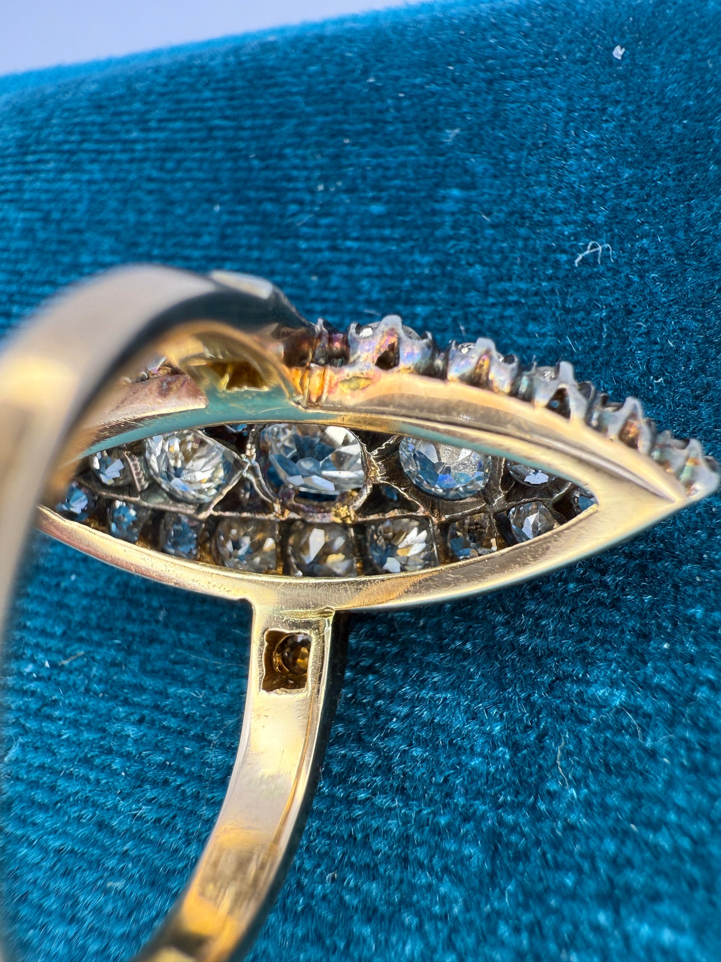 3.2 ct Old mine Diamond Navette Ring