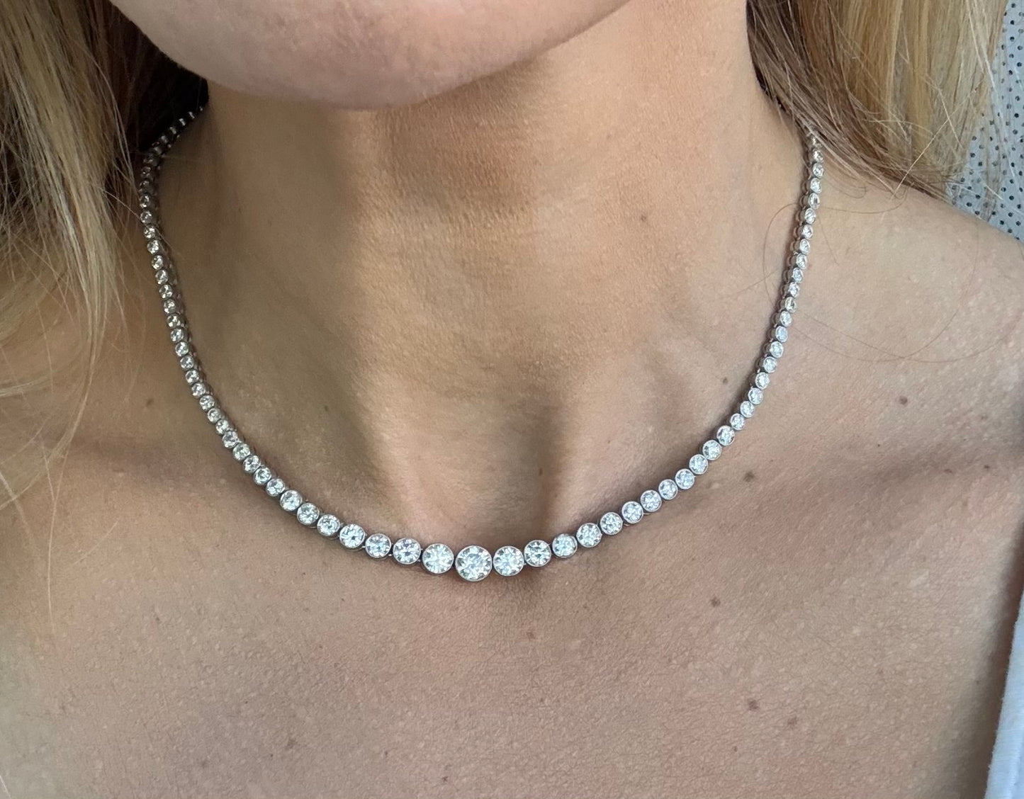 12ct Diamond Platinum Bezel Set Tennis Necklace