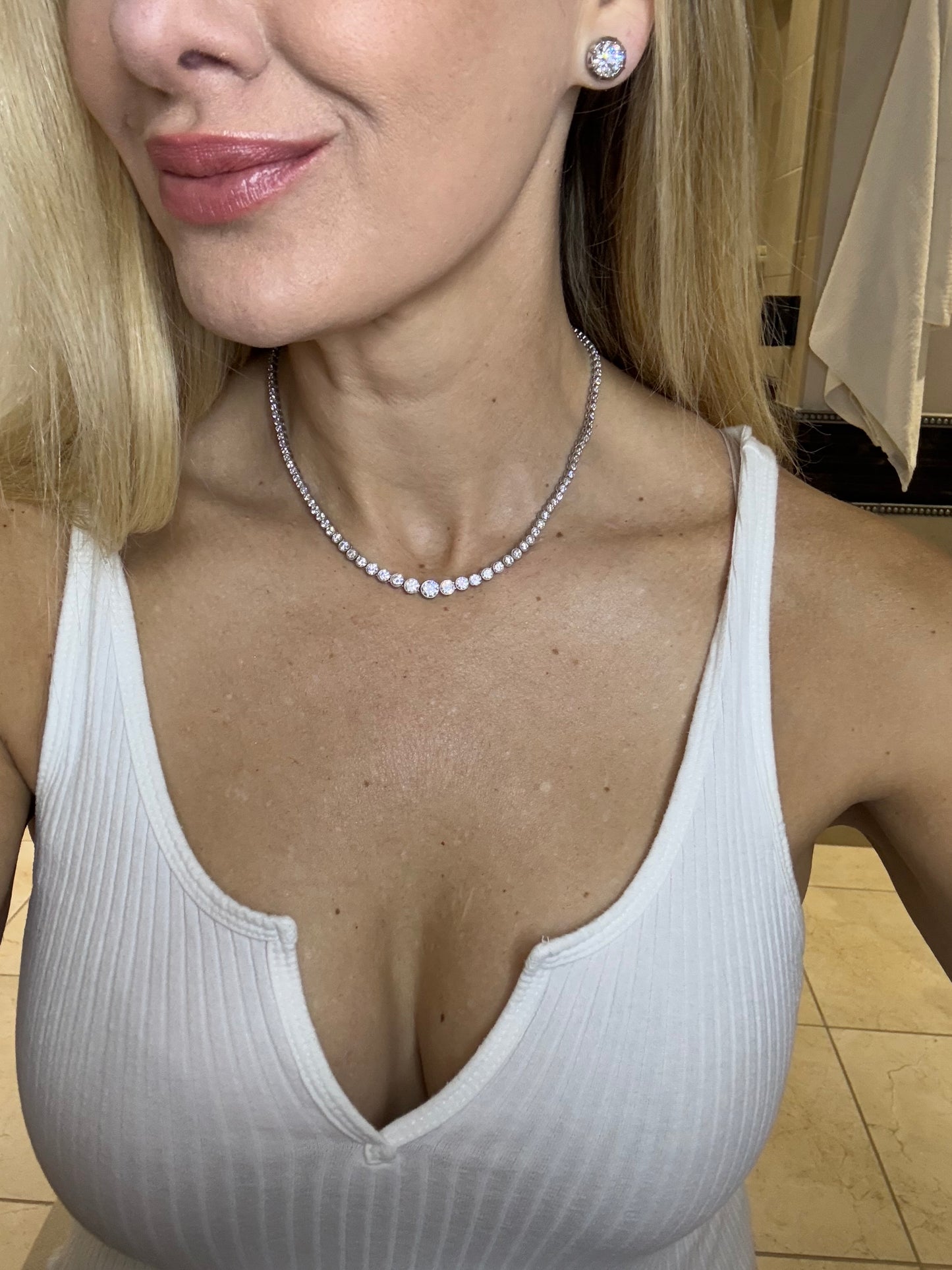 12ct Diamond Platinum Bezel Set Tennis Necklace