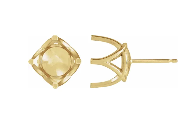 14K White 9 mm Round 4 Prong Woven-Design Earring Mounting