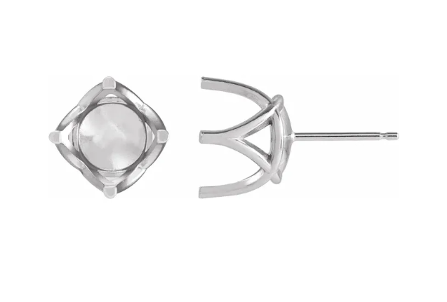 14K White 9 mm Round 4 Prong Woven-Design Earring Mounting