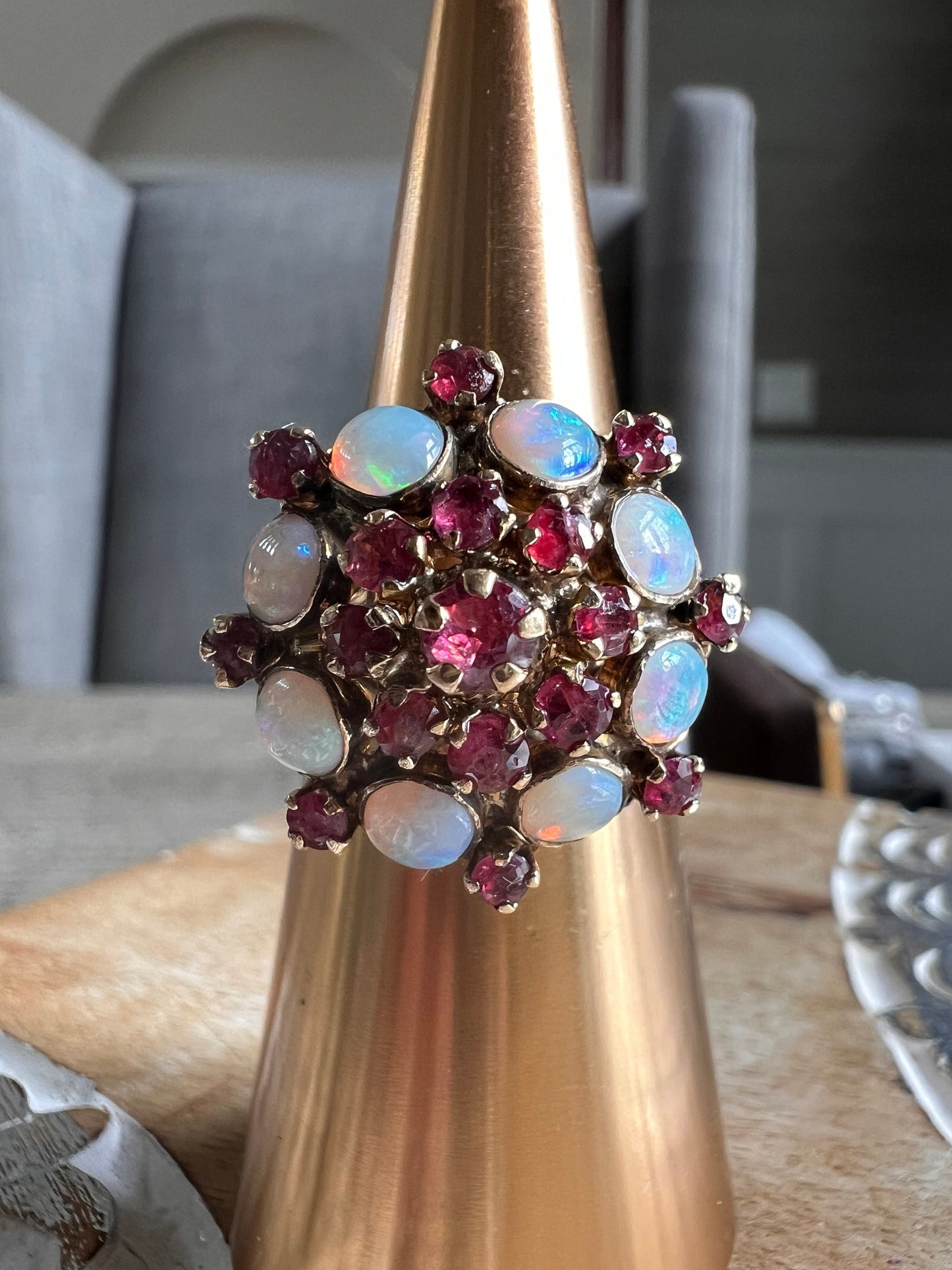 Antique Ruby and Opal Cocktail Ring