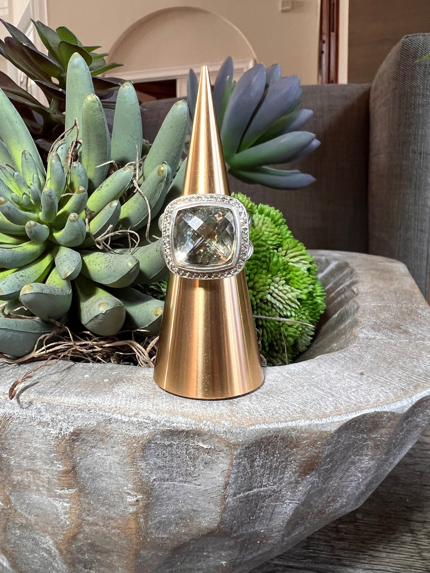 David Yurman Prasiolite & Diamond Ring in Sterling Silver