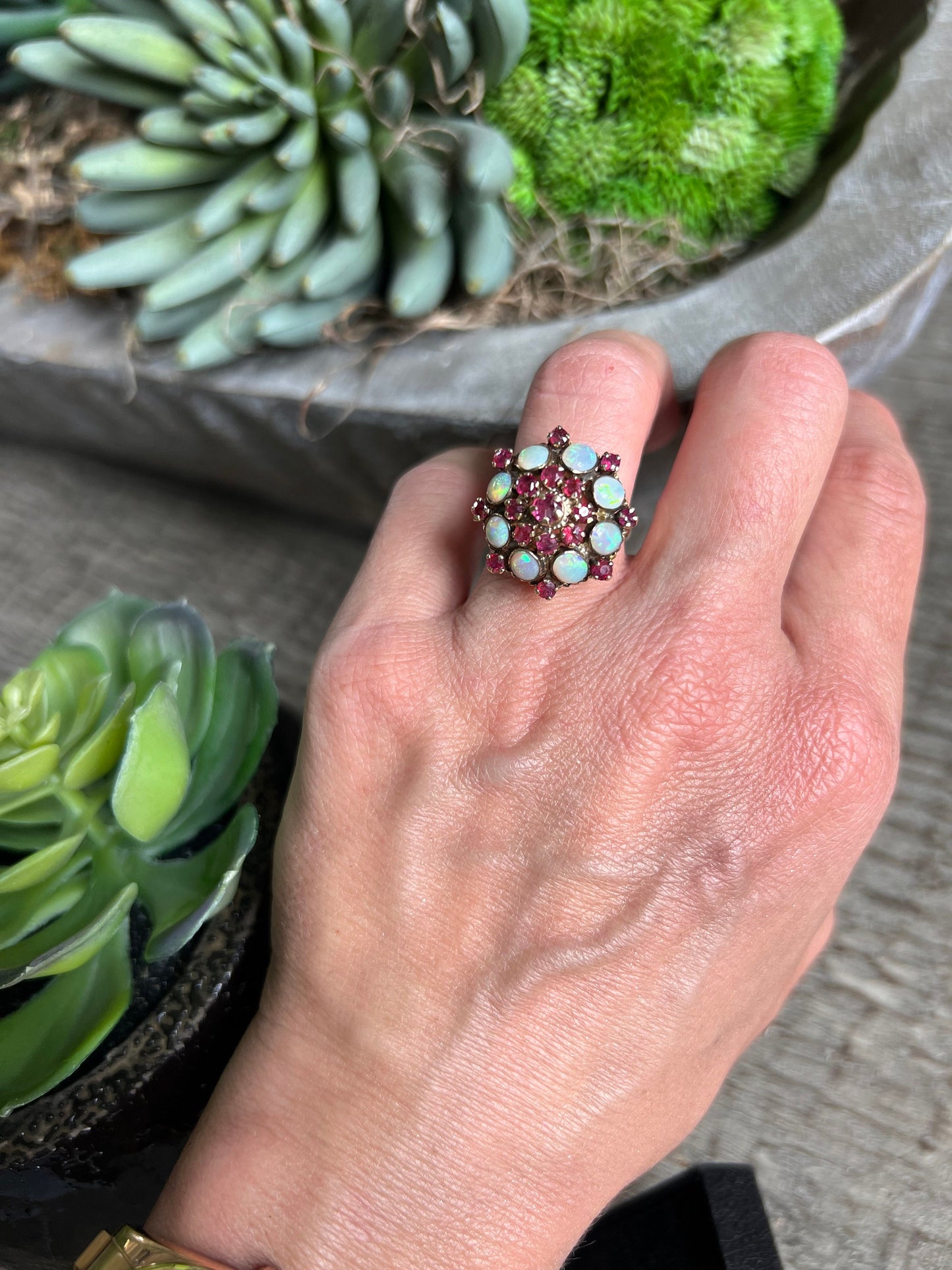 Antique Ruby and Opal Cocktail Ring