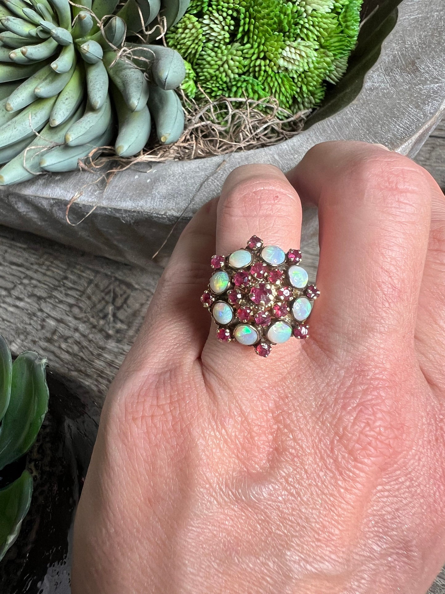 Antique Ruby and Opal Cocktail Ring