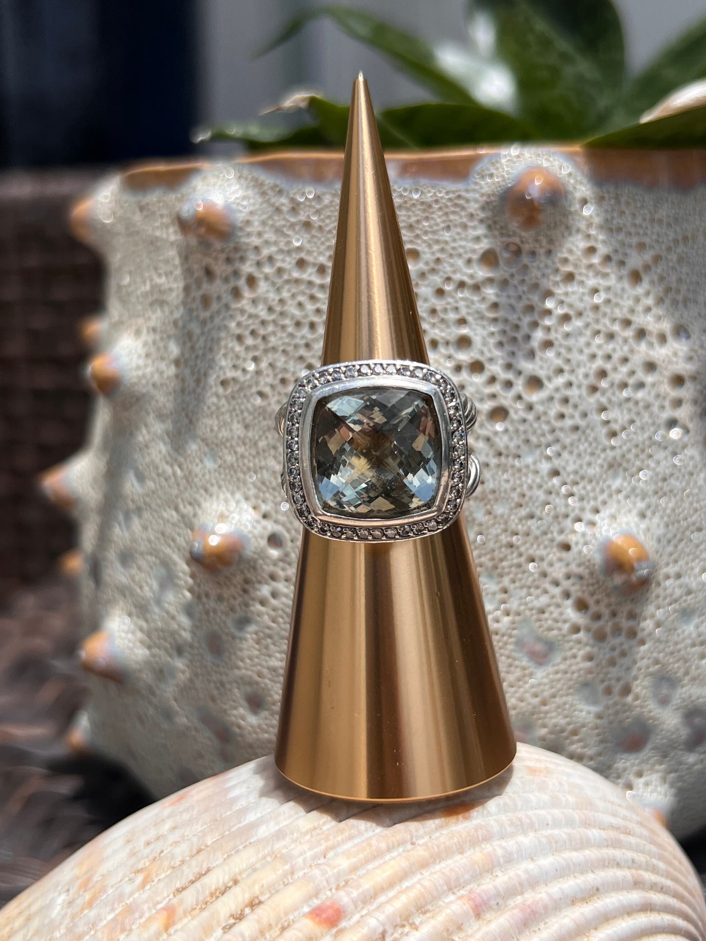 David Yurman Prasiolite & Diamond Ring in Sterling Silver