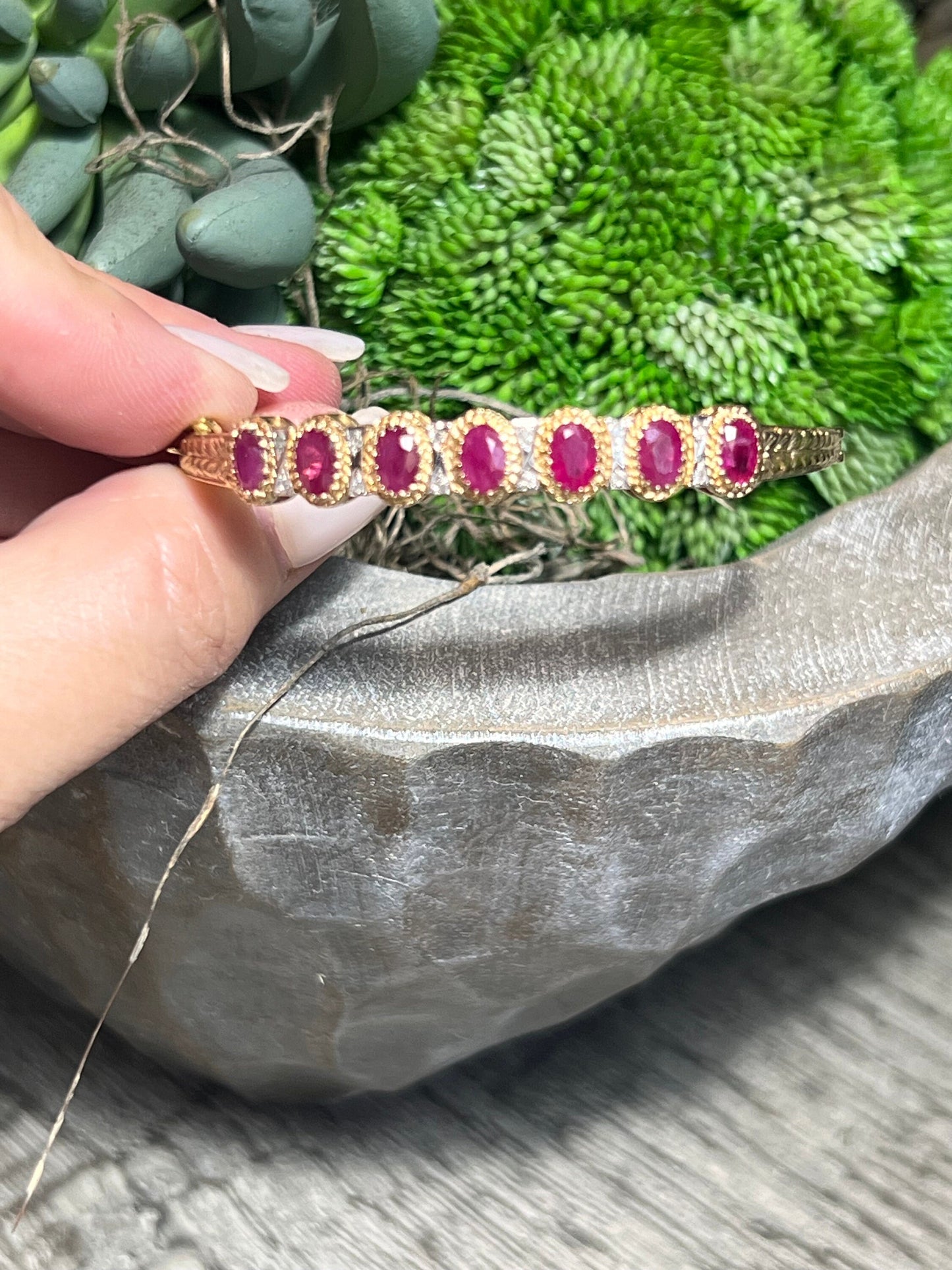 Antique Ruby and Diamond Bracelet Bangle