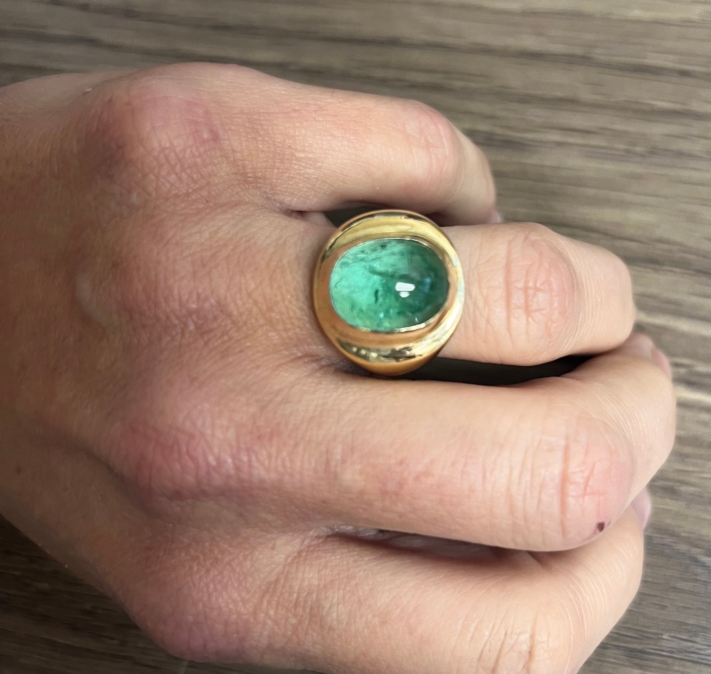 Mint Green 16 carat Tourmaline Cabochon Ring 18K gold bezel setting