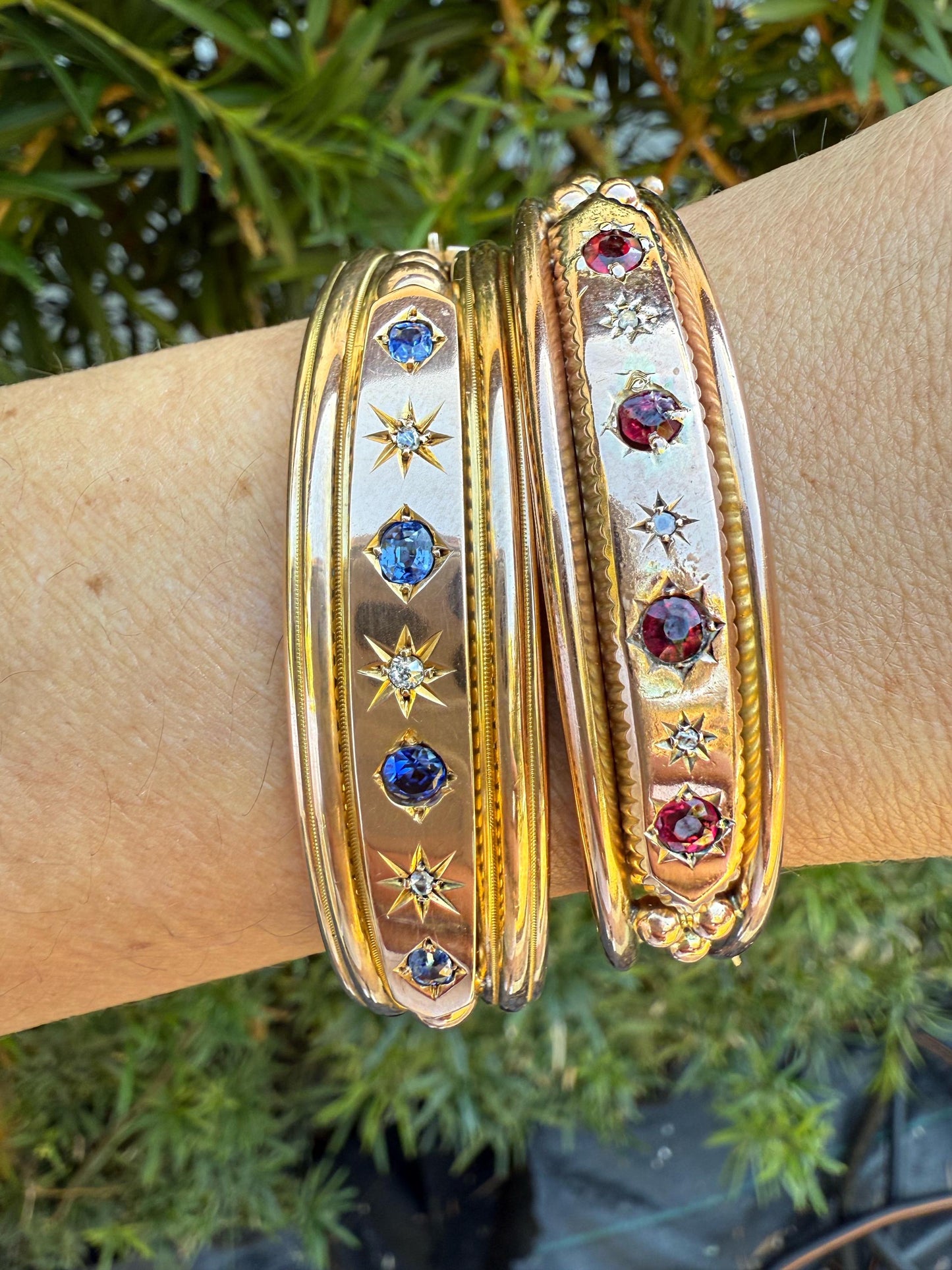 Edwardian Star bangles with Sapphires and Rubies