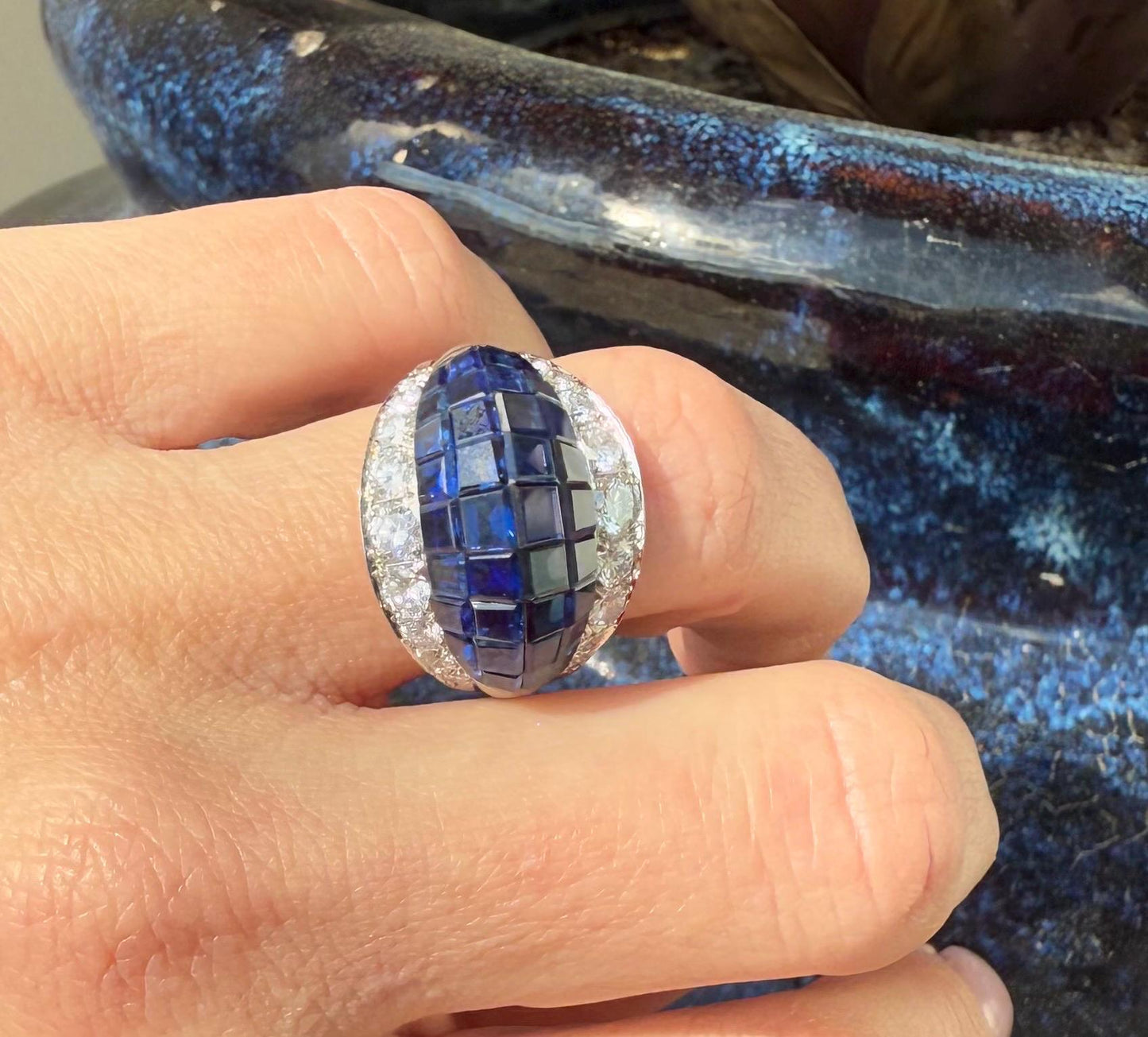 Invisible Set Natural Sapphire Ring 18K gold by Schilling