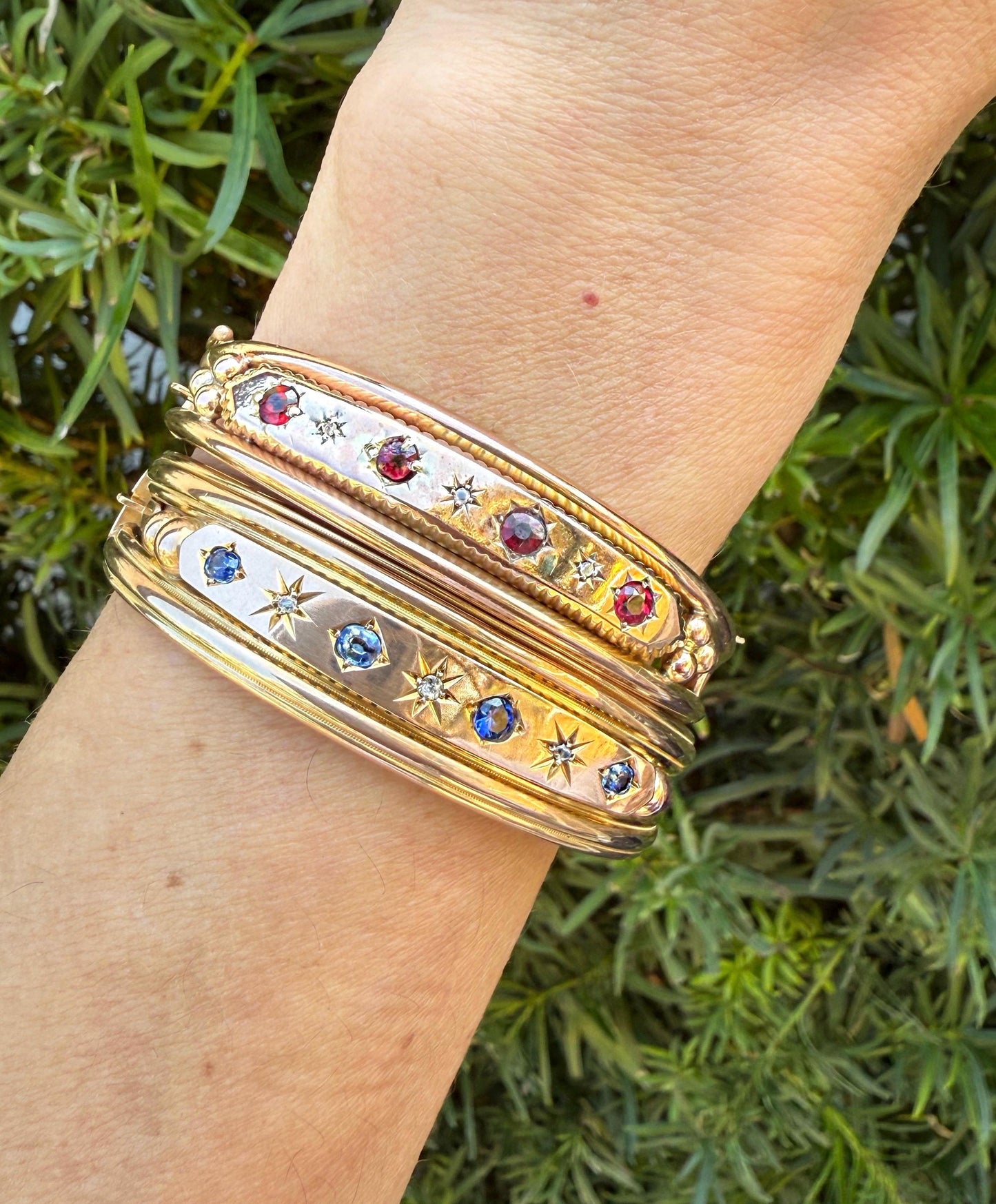 Edwardian Star bangles with Sapphires and Rubies