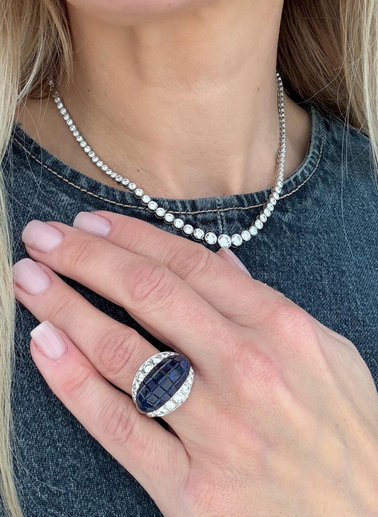 Invisible Set Natural Sapphire Ring 18K gold by Schilling