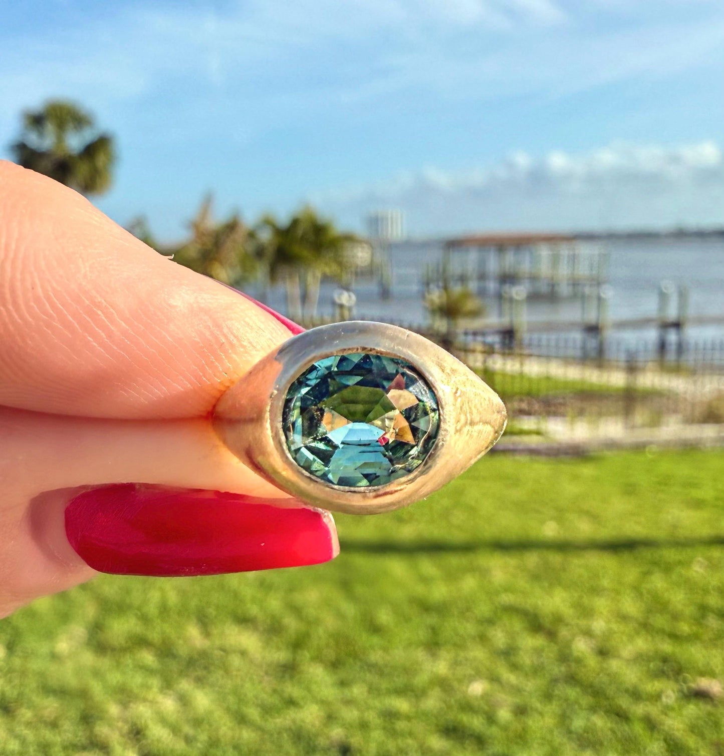 Handmade 14K Tourmaline Gypsy ring