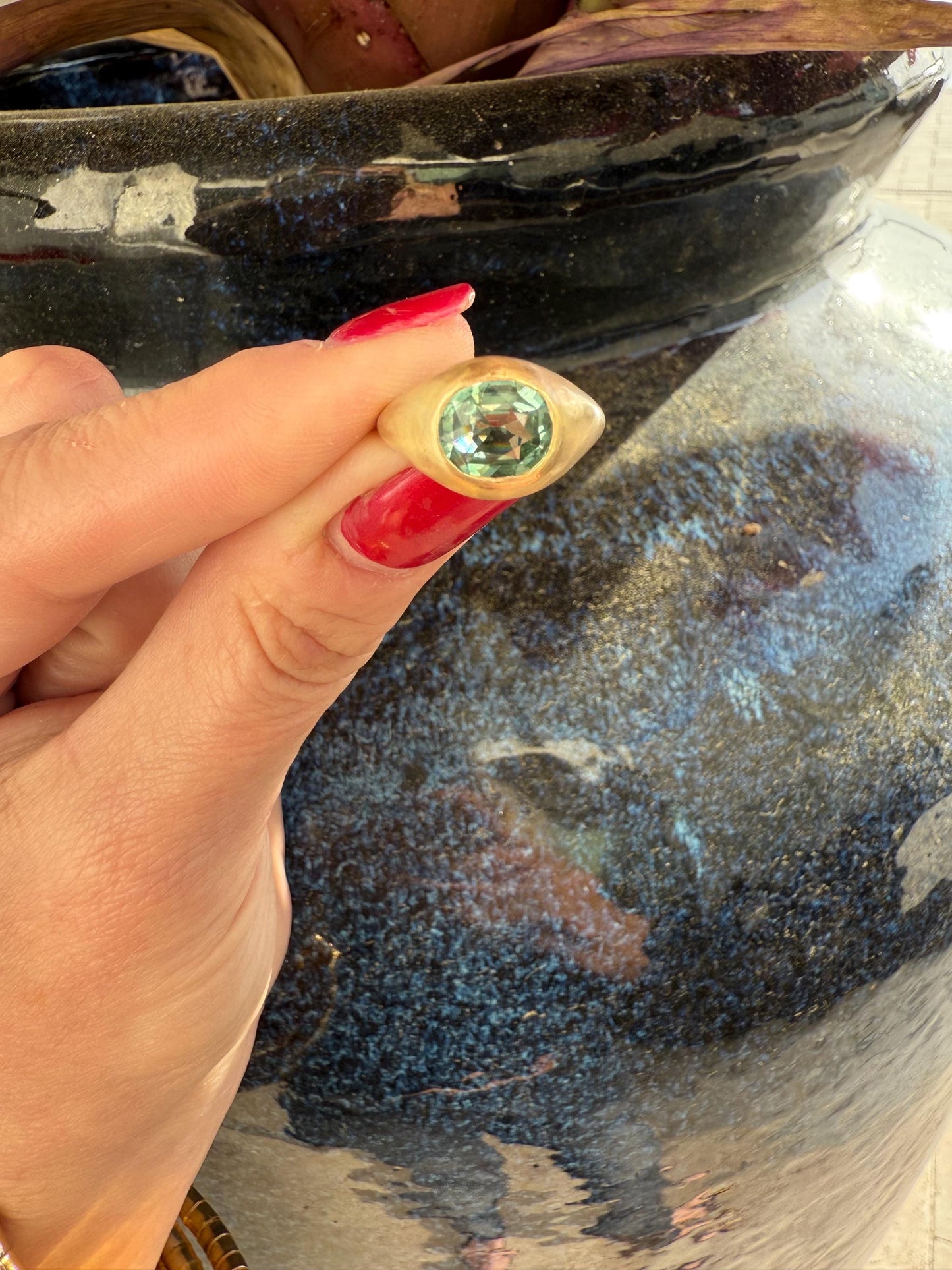 Handmade 14K Tourmaline Gypsy ring