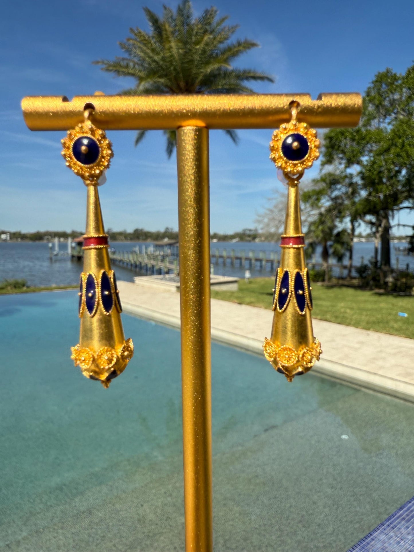 Antique French 18K Gold and Enamel Drop Earrings