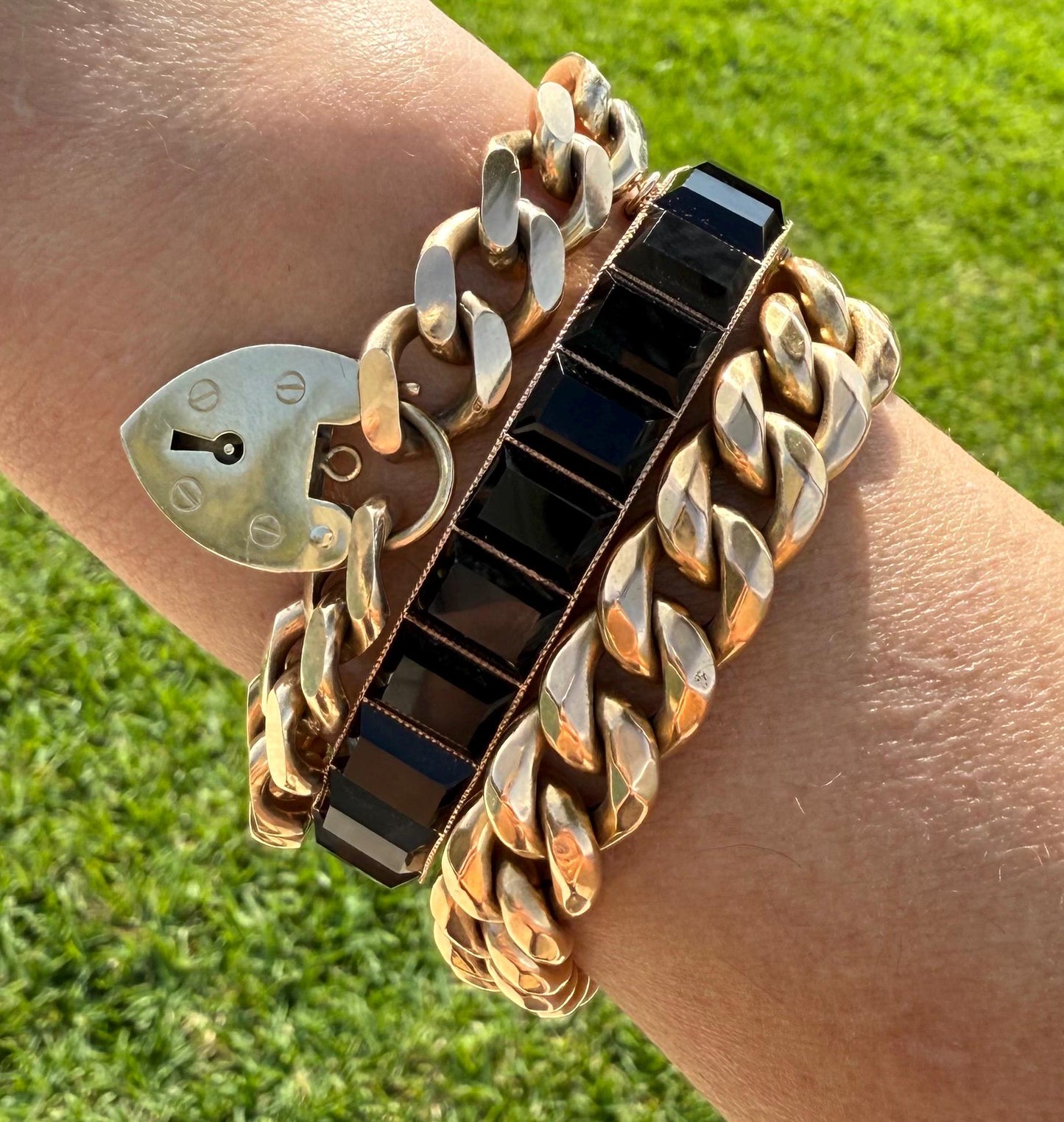 Victorian Pyramid Black Onyx Bangle in Rose gold