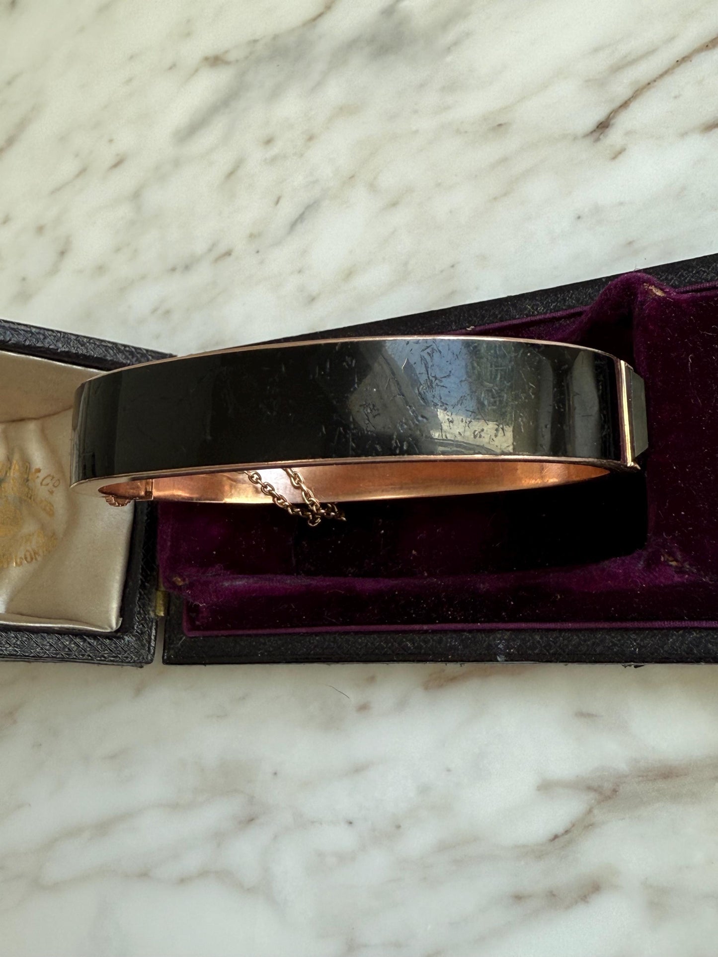 Victorian Pyramid Black Onyx Bangle in Rose gold
