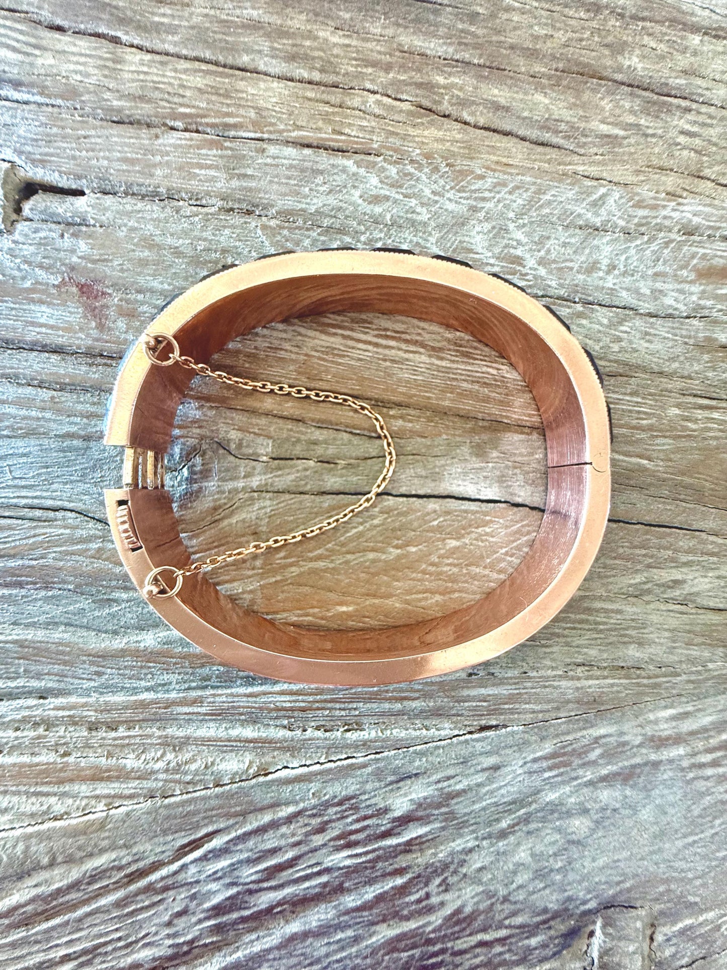 Victorian Pyramid Black Onyx Bangle in Rose gold