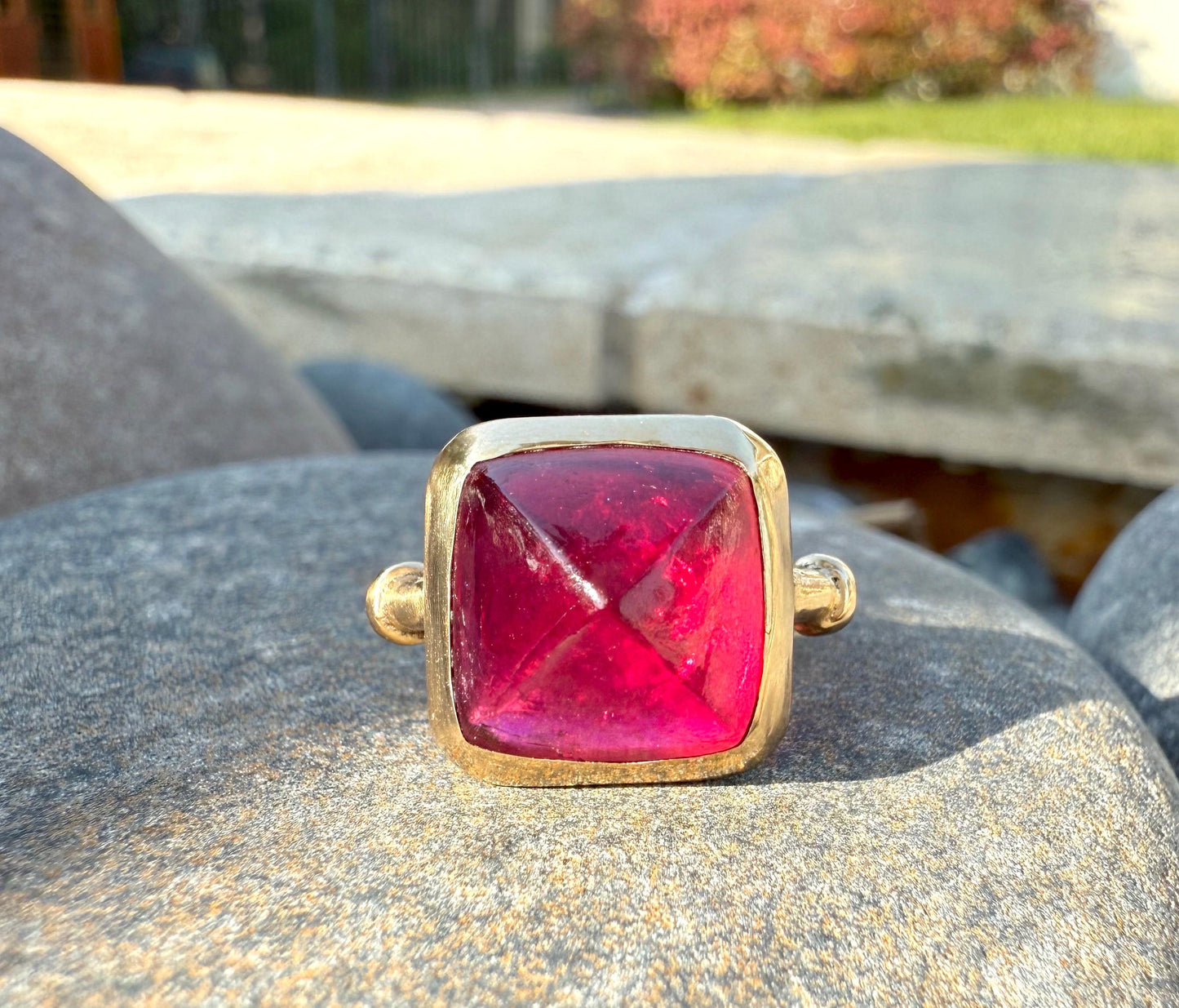 6 ct Rubellite Tourmaline Sugarloaf Ring handmade in 14K