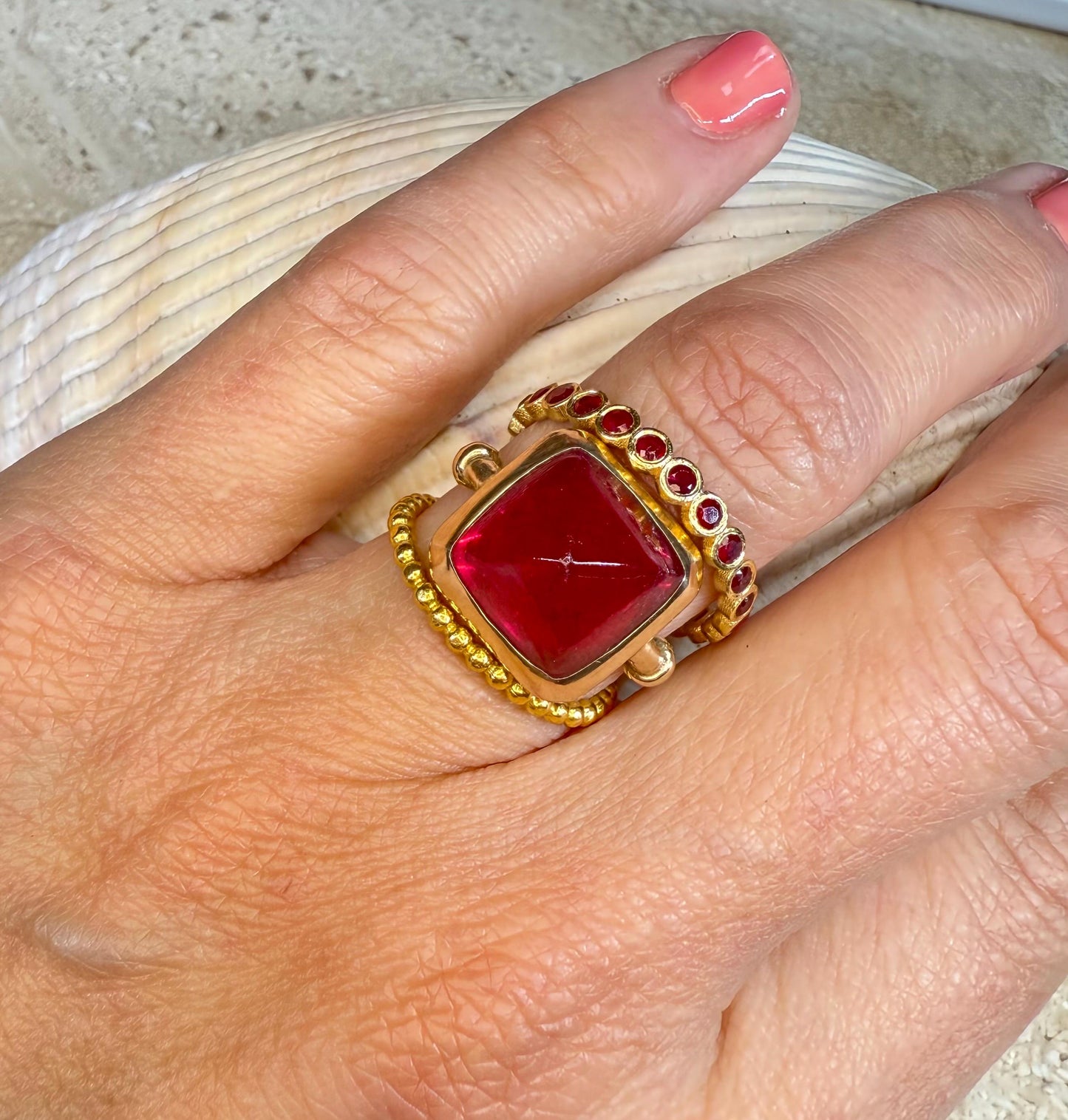 6 ct Rubellite Tourmaline Sugarloaf Ring handmade in 14K