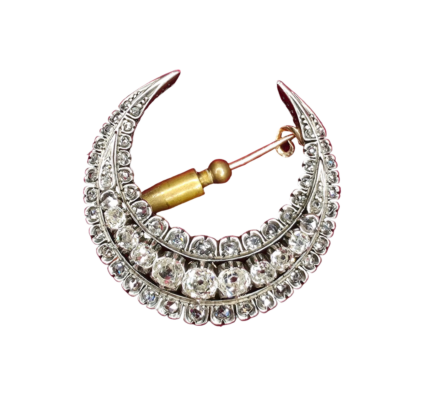 Antique Diamond Crescent Brooch