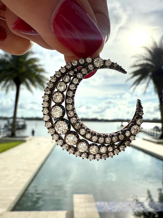 Victorian Diamond Crescent Brooch & Pendant Circa 1880.