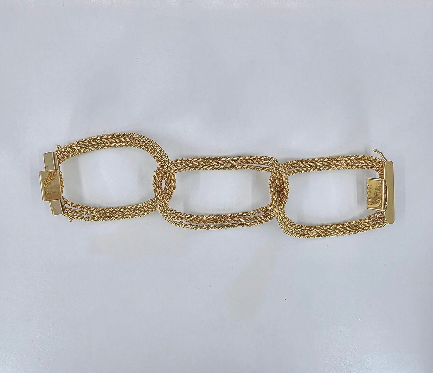 Vintage Italian 14K Yellow Gold Triple-Row Textured Rigid Bracelet