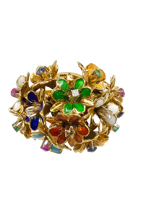 Antique Flower Enamel Ring 18Kt from Italy