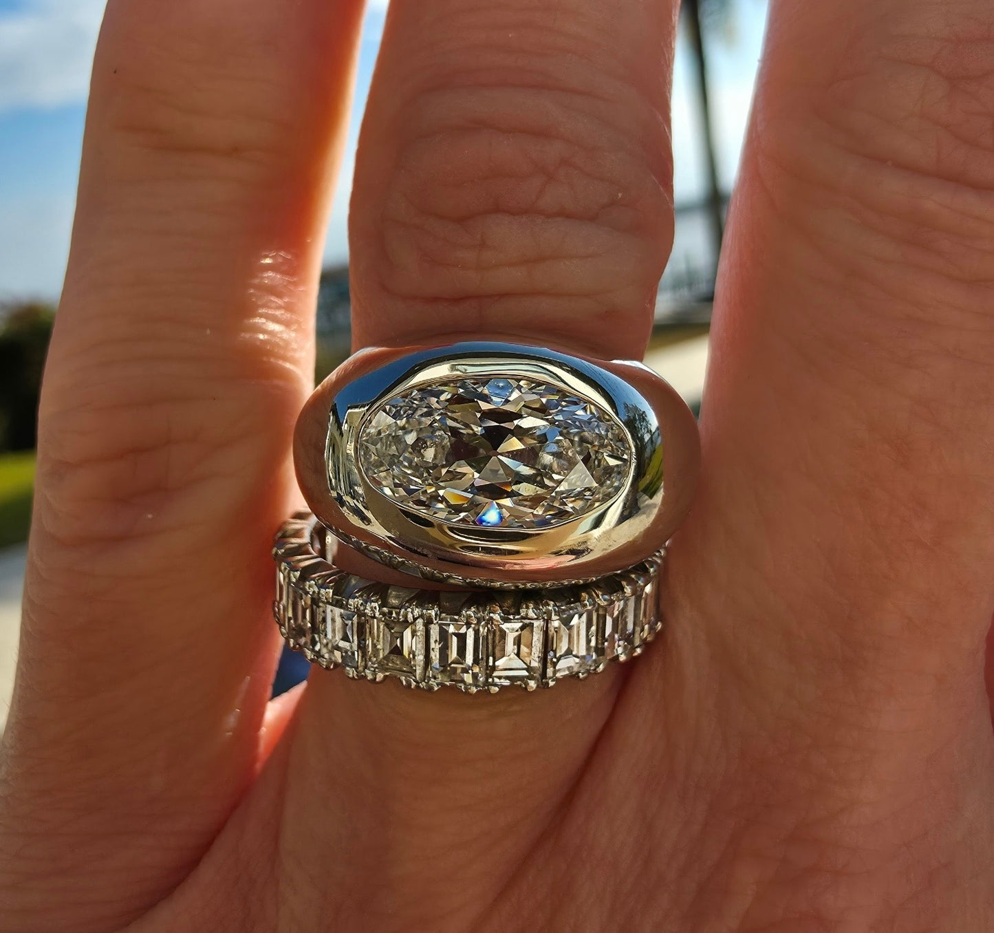 3.04ct Oval Gypsy ring (Lab Diamond)