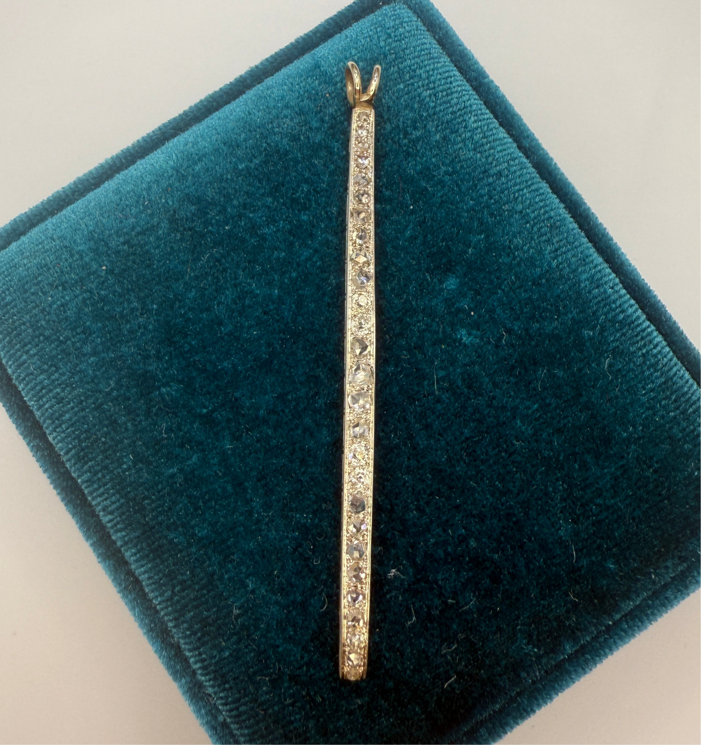 Art Deco Rose Cut Diamond Bar Brooch in Platinum and Rose