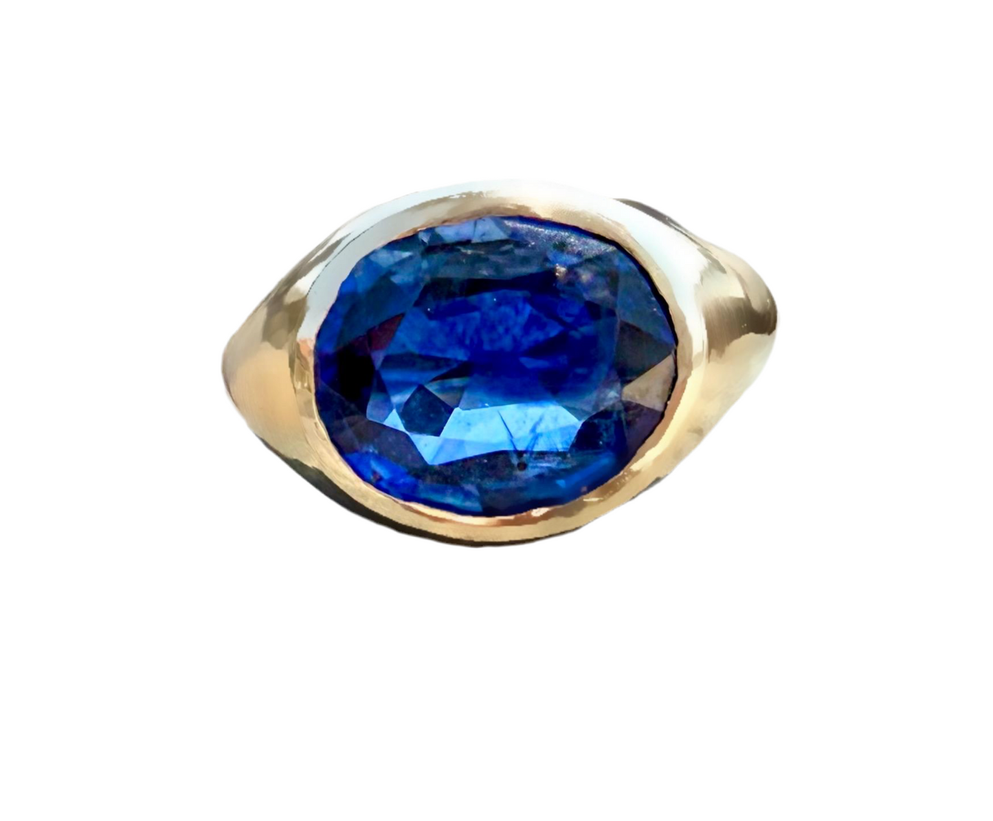 Handmade 4.17 Kyanite Gypsy Ring set in 14K yellow gold.