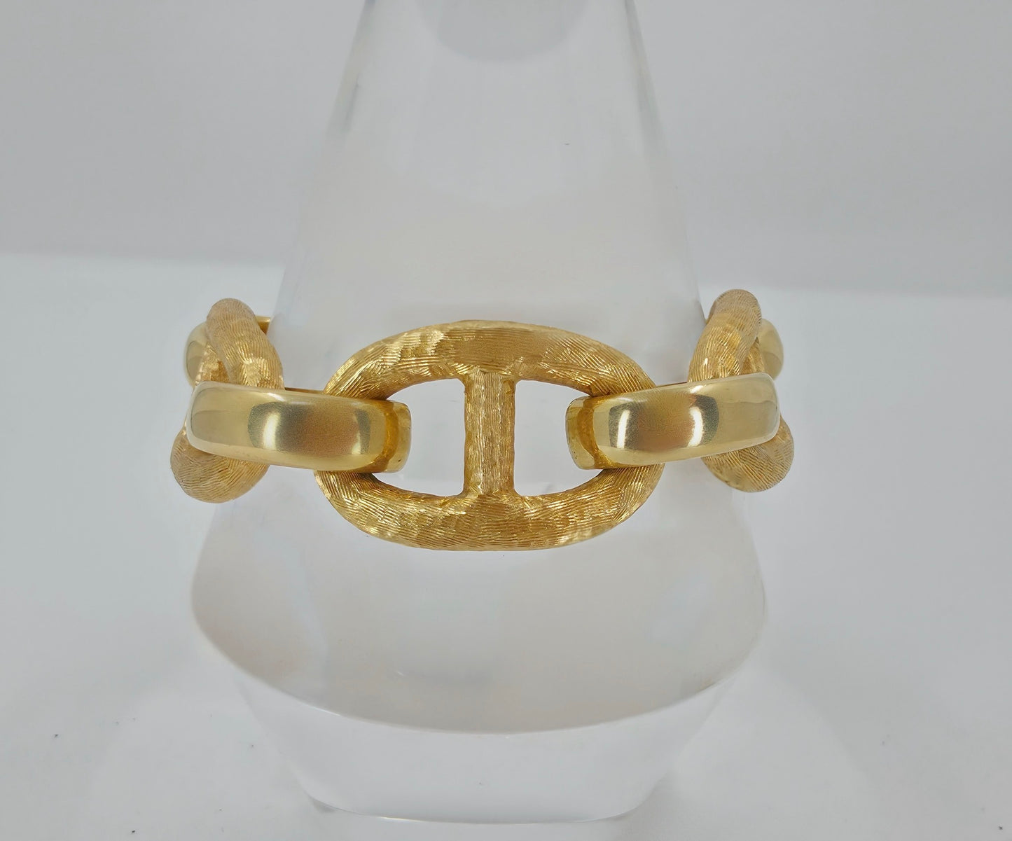14k Yellow Gold Textured Mariner Link Bracelet- Italian 58g