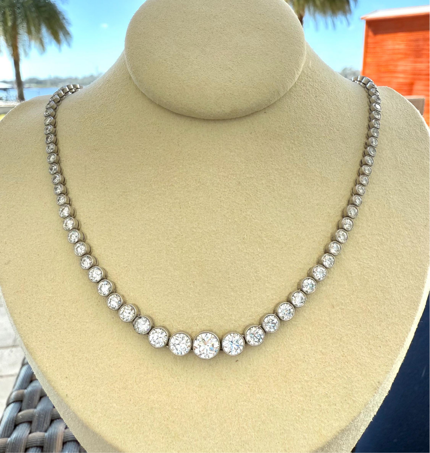 12ct Diamond Platinum Bezel Set Tennis Necklace