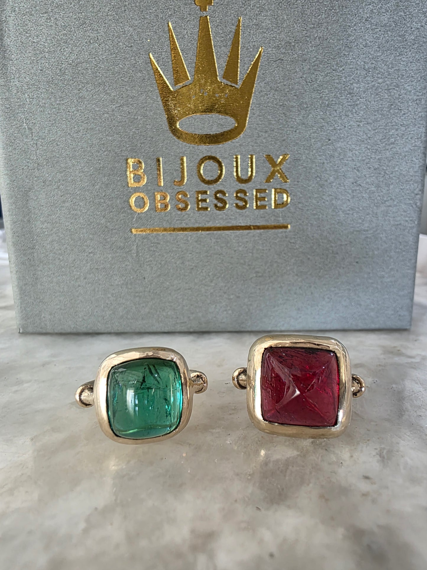 5ct Emerald Green Sugarloaf Tourmaline ring in 14K