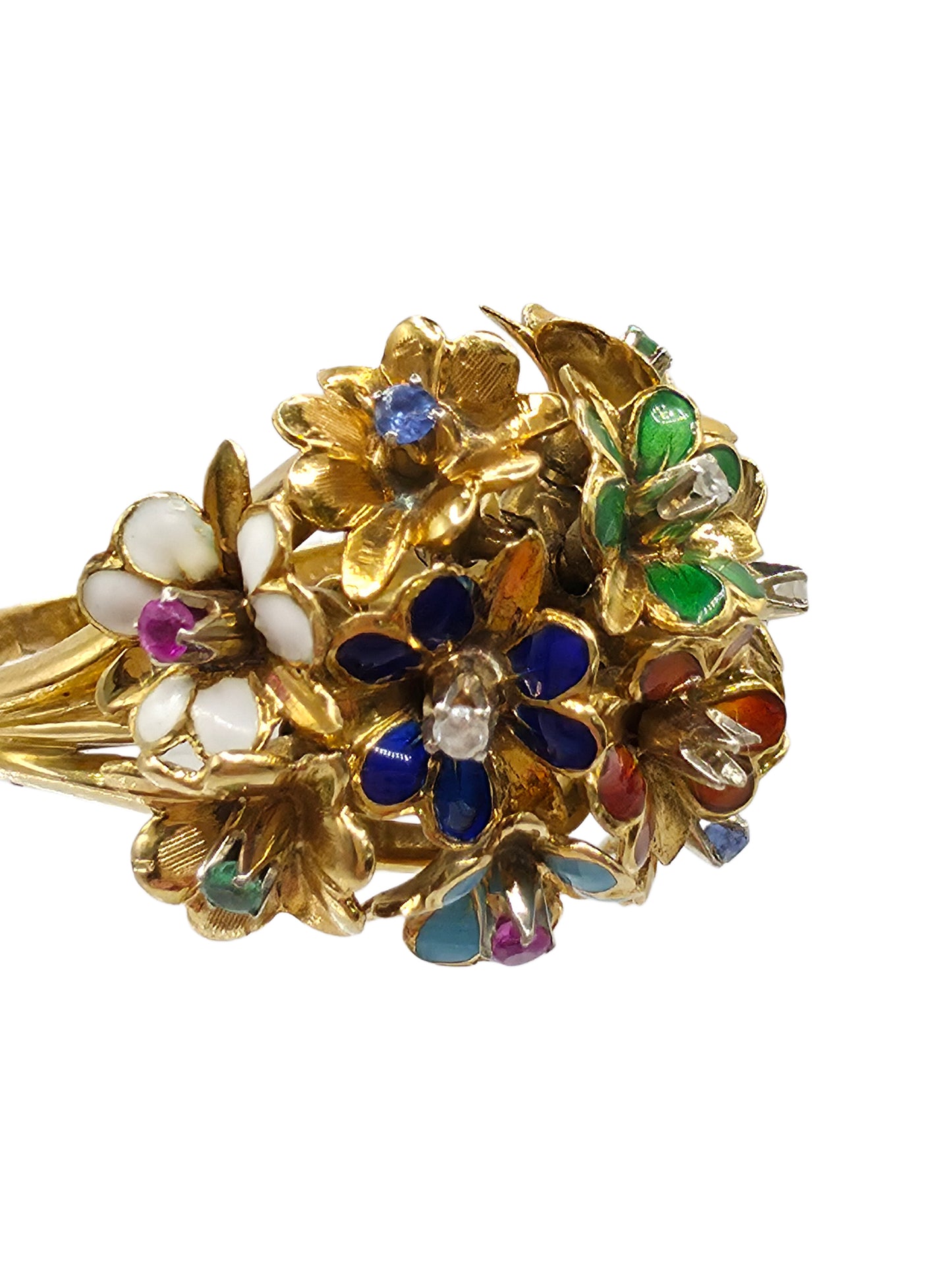 Antique Flower Enamel Ring 18Kt from Italy