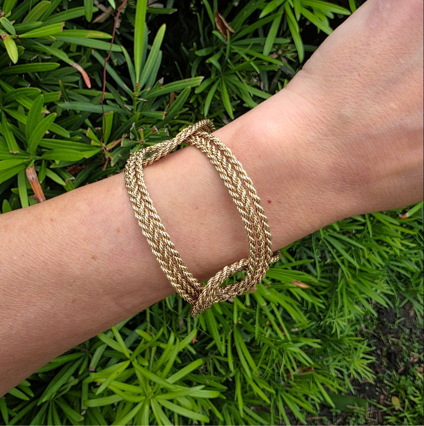 Vintage Italian 14K Yellow Gold Triple-Row Textured Rigid Bracelet