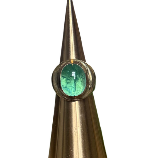 Mint Green 16 carat Tourmaline Cabochon Ring 18K gold bezel setting
