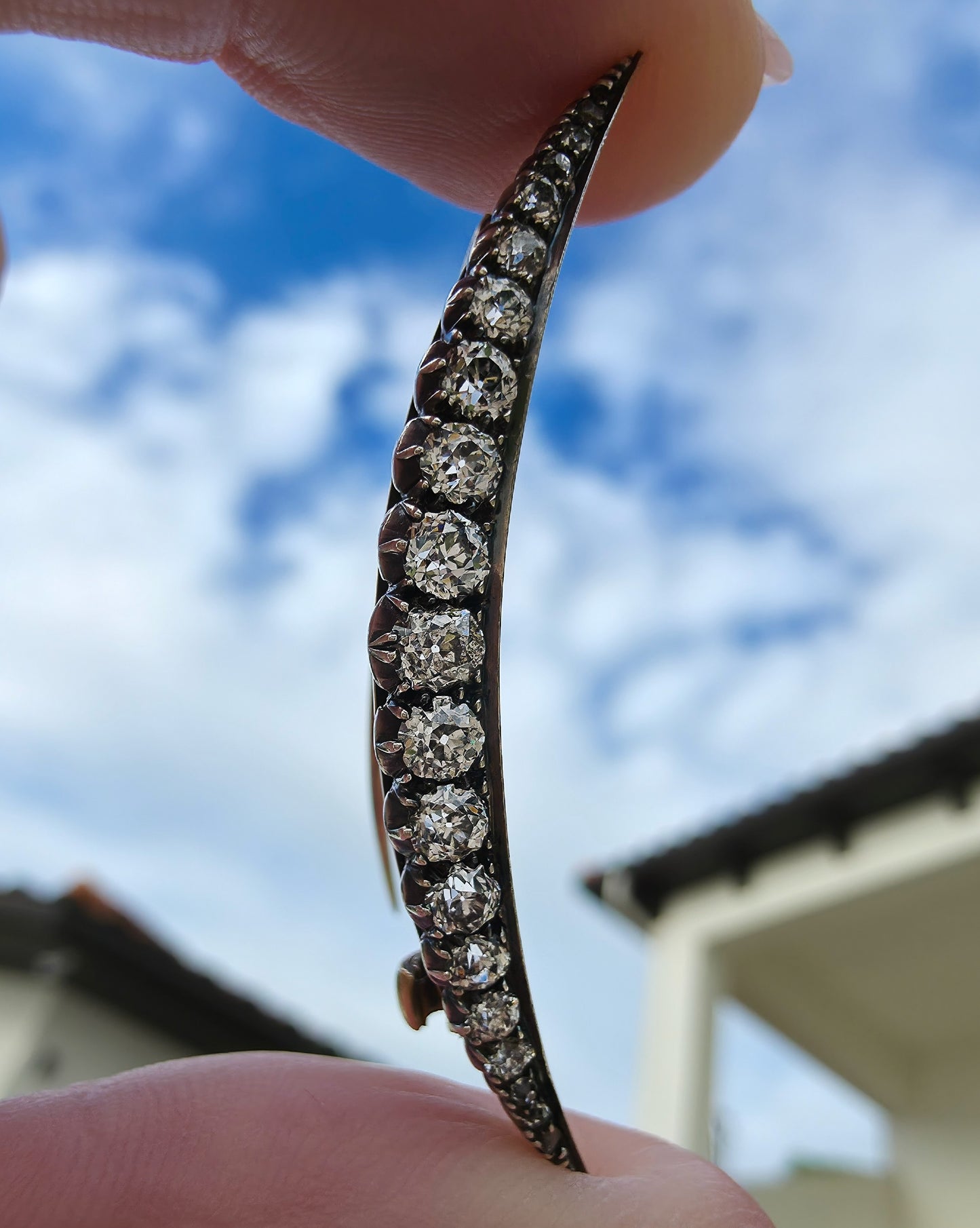 Antique Diamond Crescent Brooch