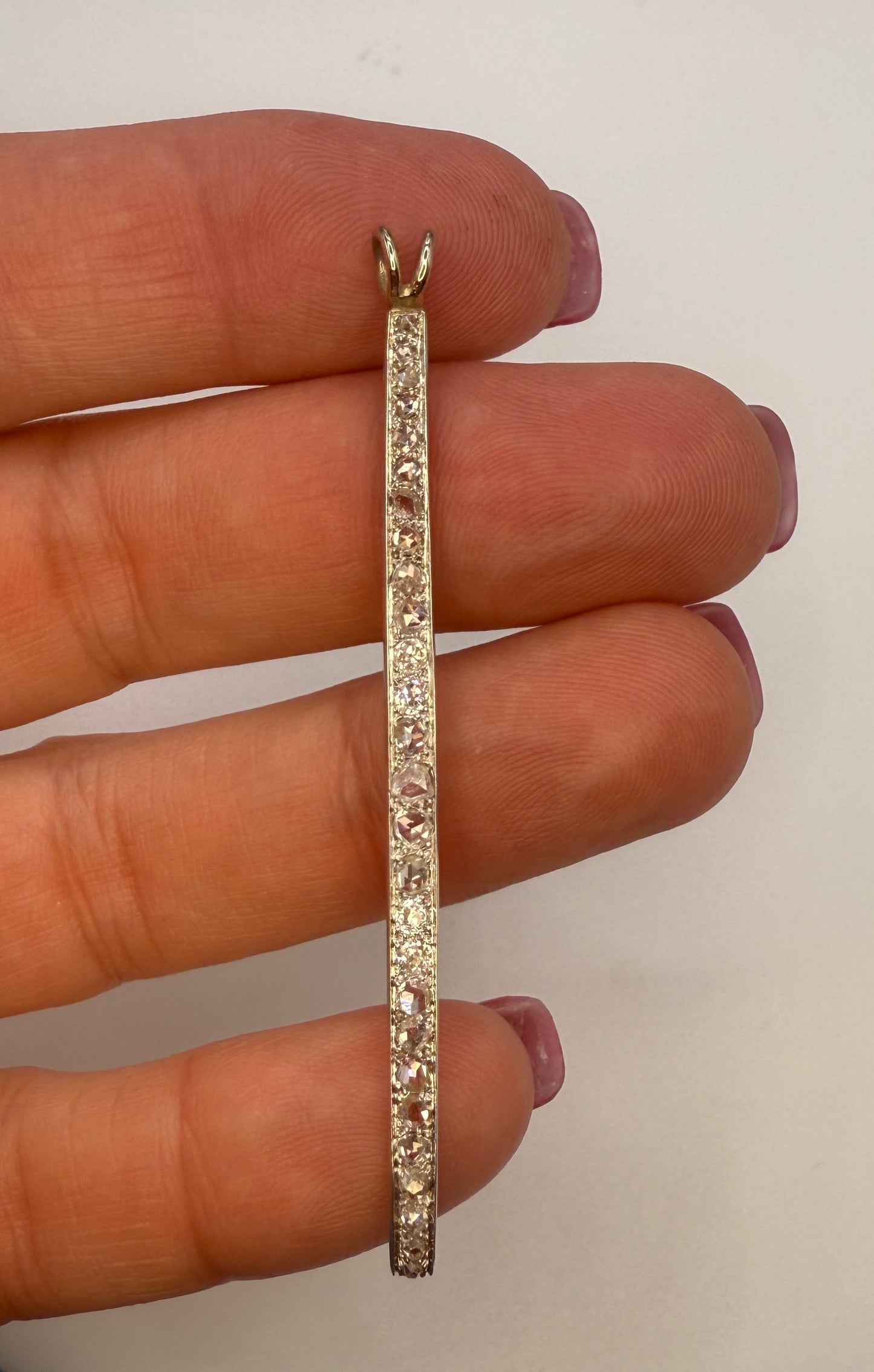 Art Deco Rose Cut Diamond Bar Brooch in Platinum and Rose