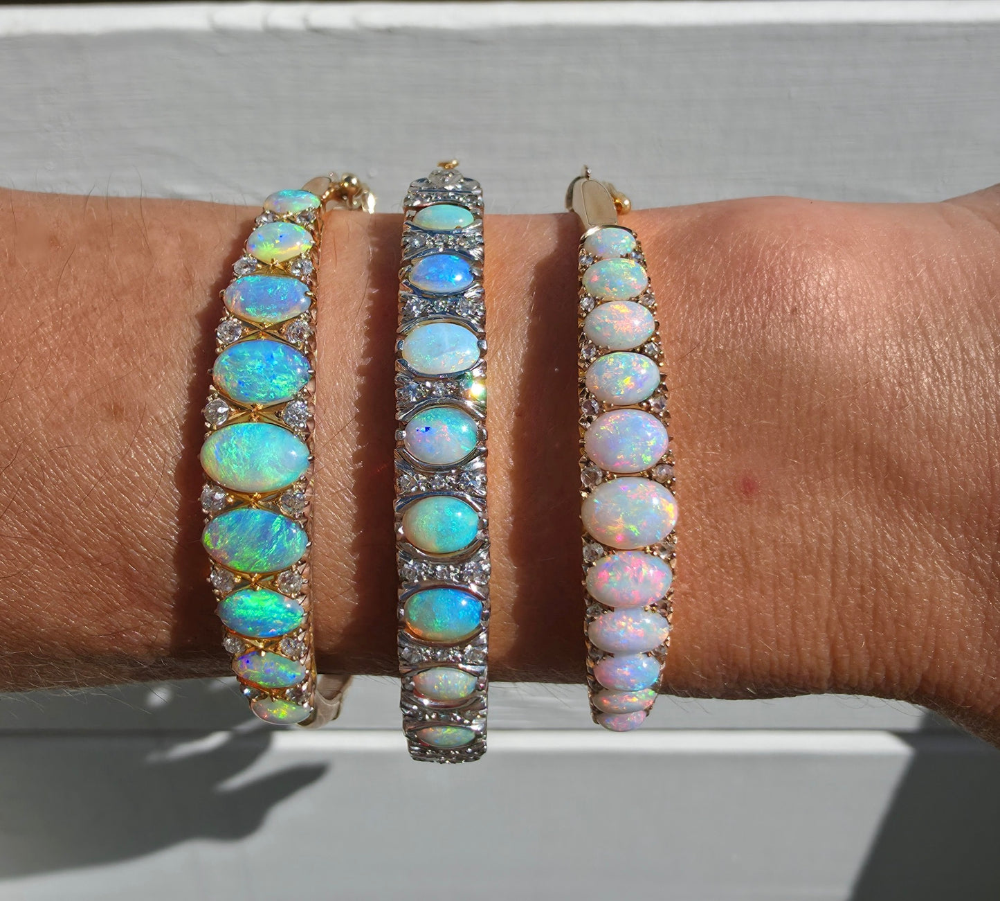 Vintage Pink Australian Solid Opal Bangle 14K gold