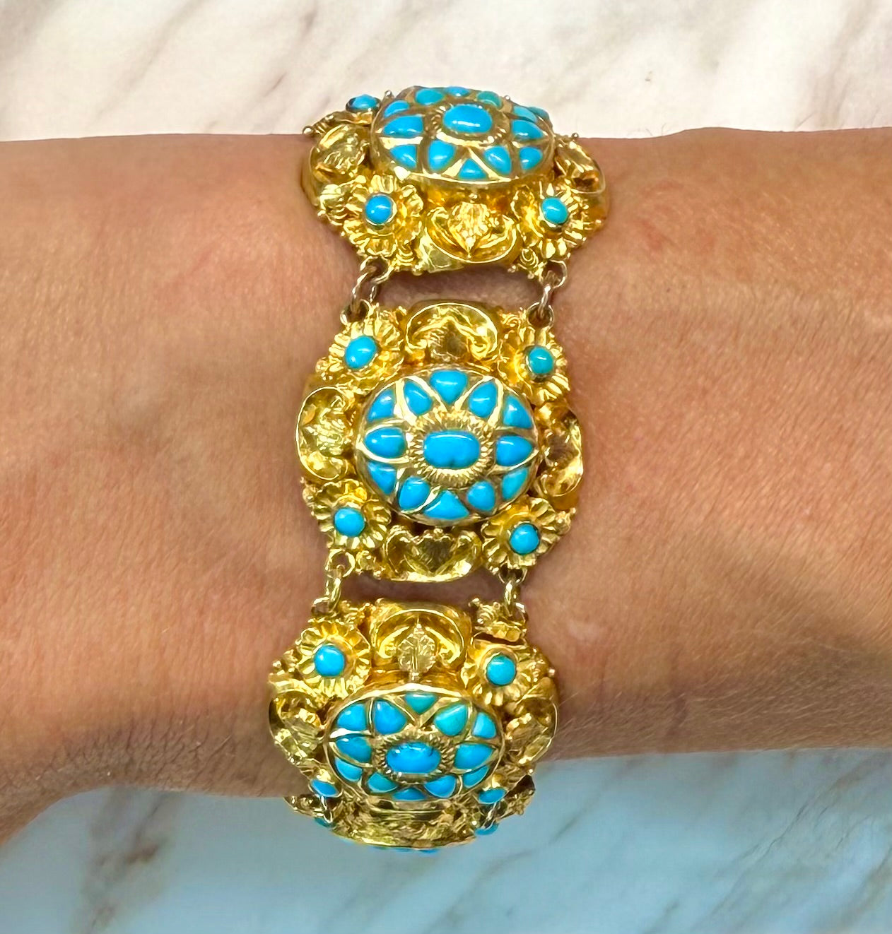 Antique Turkish 22k Gold and Turquoise link bracelet