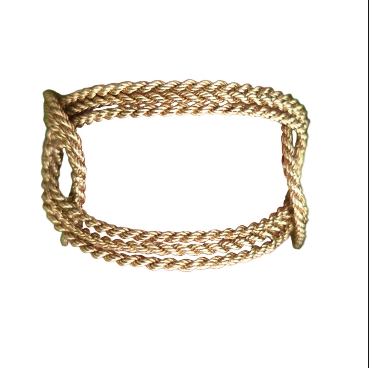 Vintage Italian 14K Yellow Gold Triple-Row Textured Rigid Bracelet