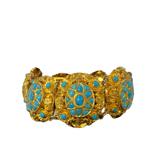Antique Turkish 22k Gold and Turquoise link bracelet