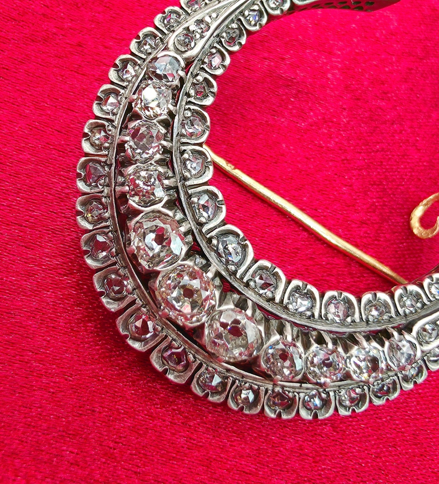 Antique Diamond Crescent Brooch