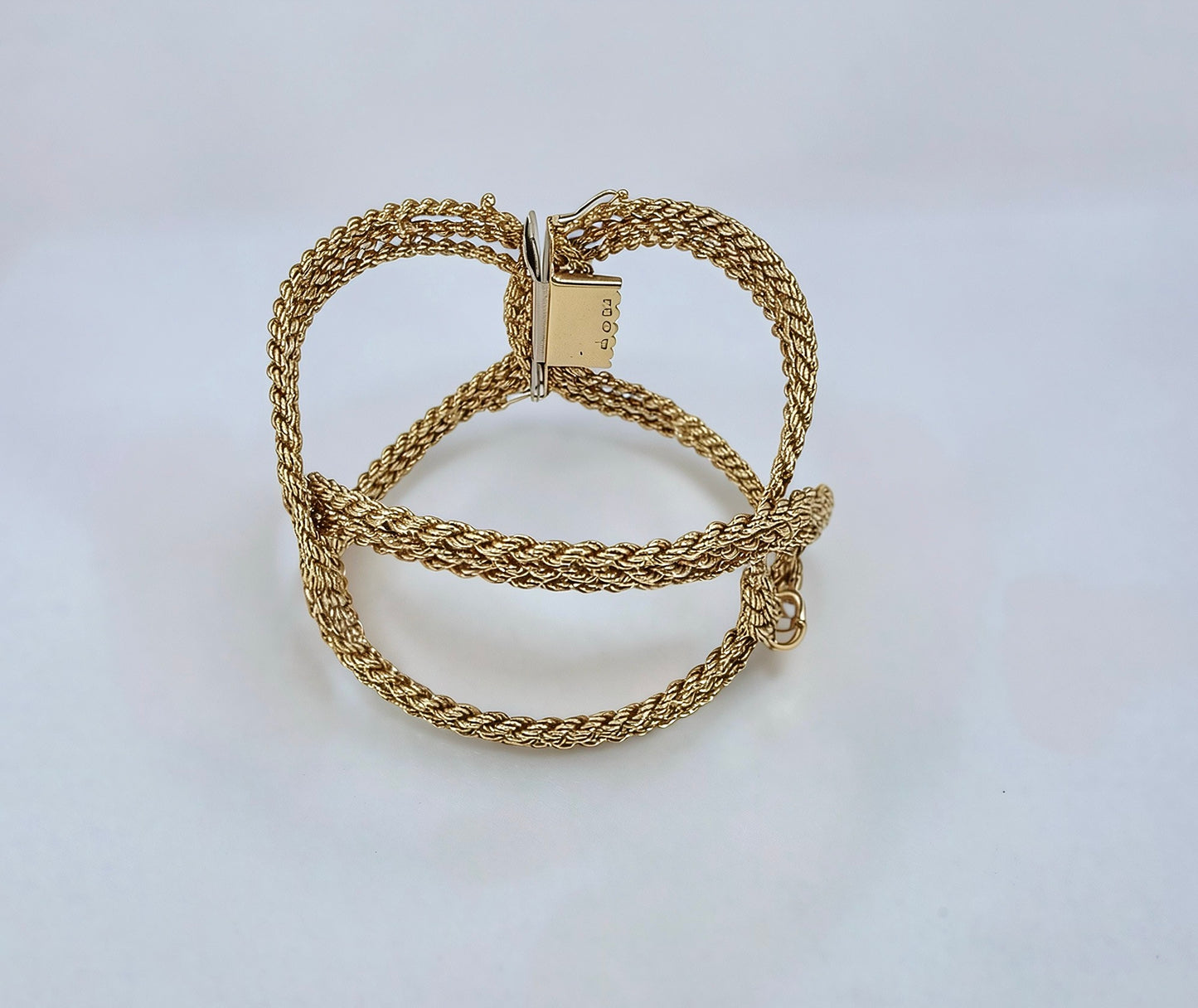 Vintage Italian 14K Yellow Gold Triple-Row Textured Rigid Bracelet