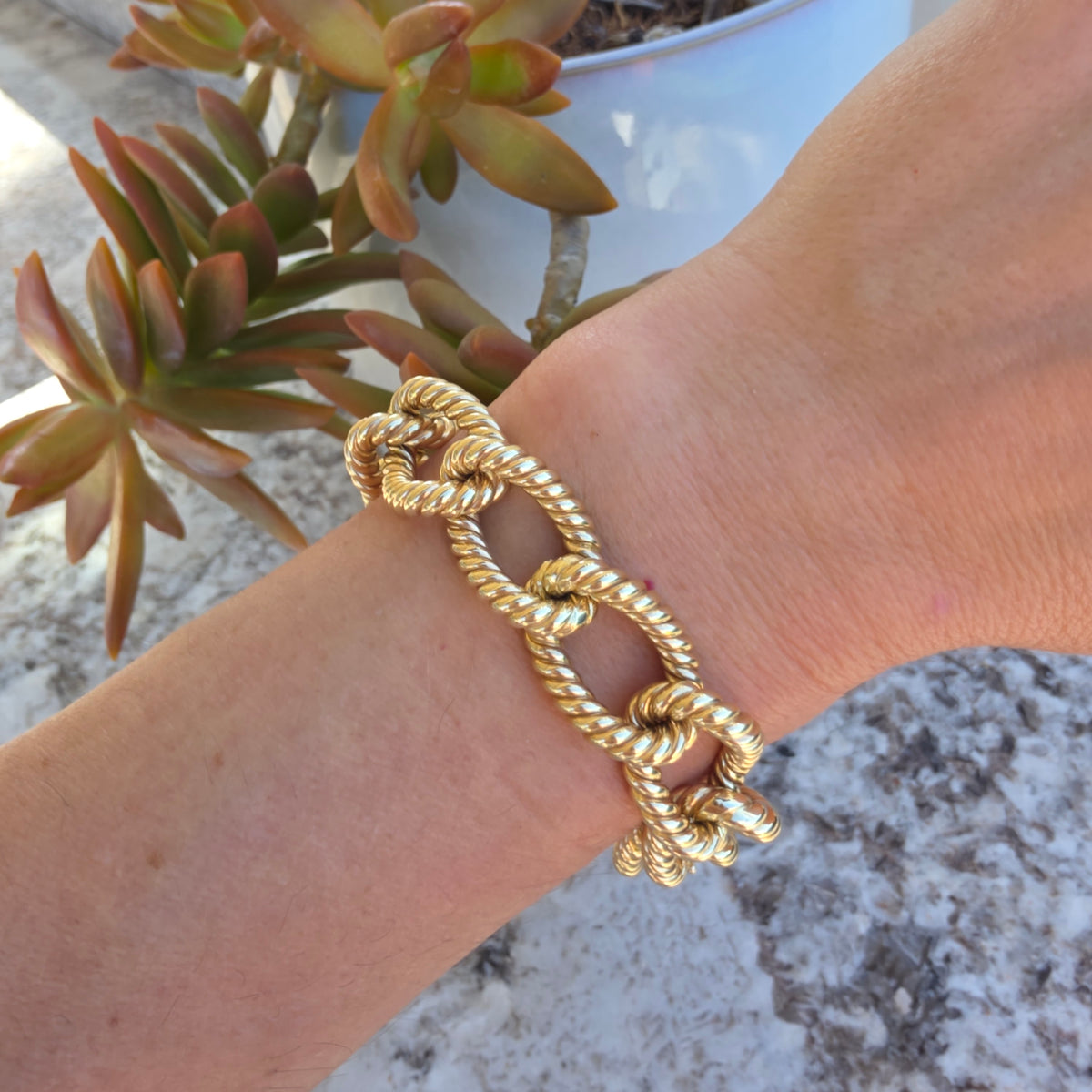 14K Italian Textured Rope Curb Bracelet