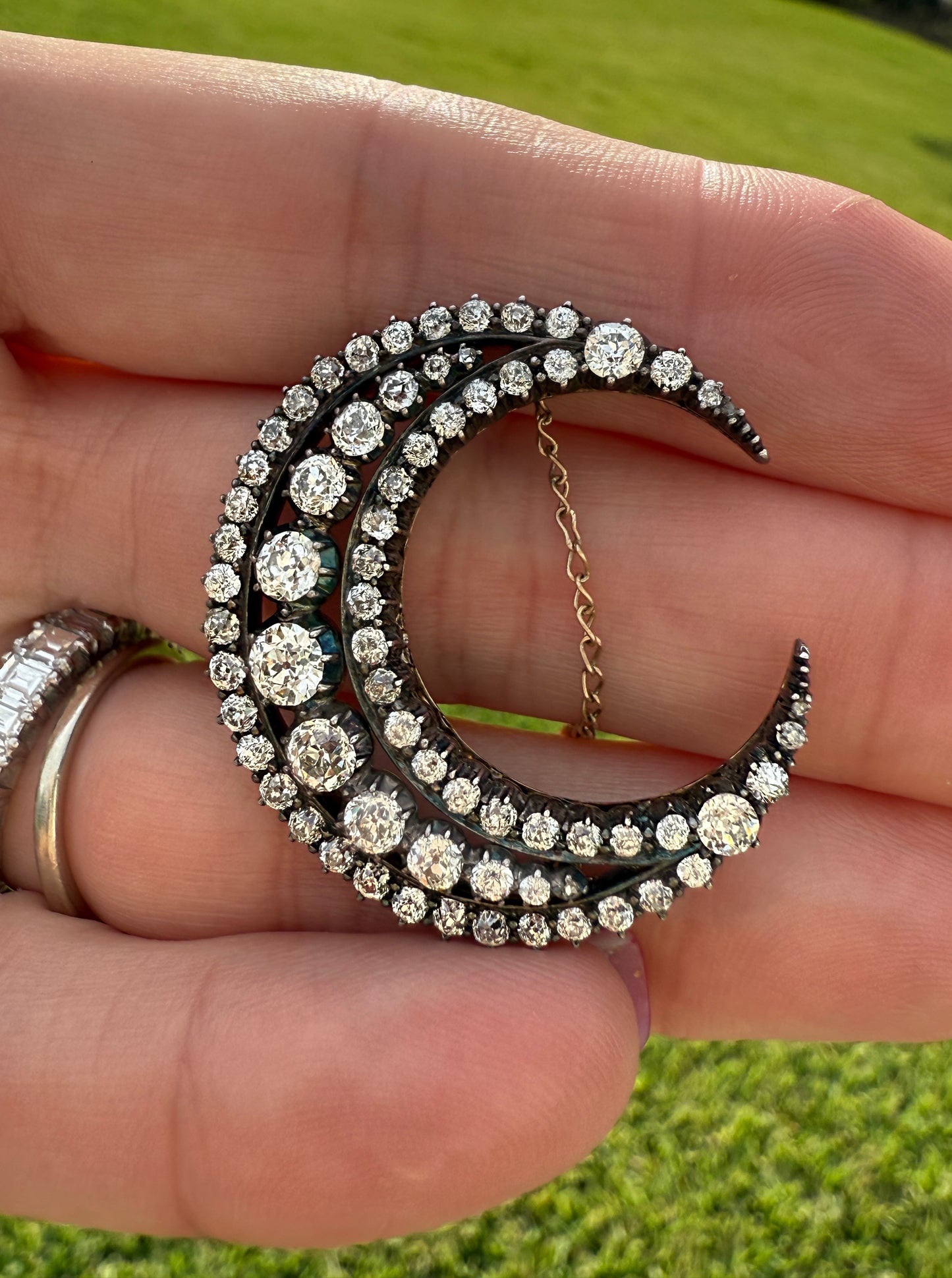 Victorian Diamond Crescent Brooch & Pendant Circa 1880.