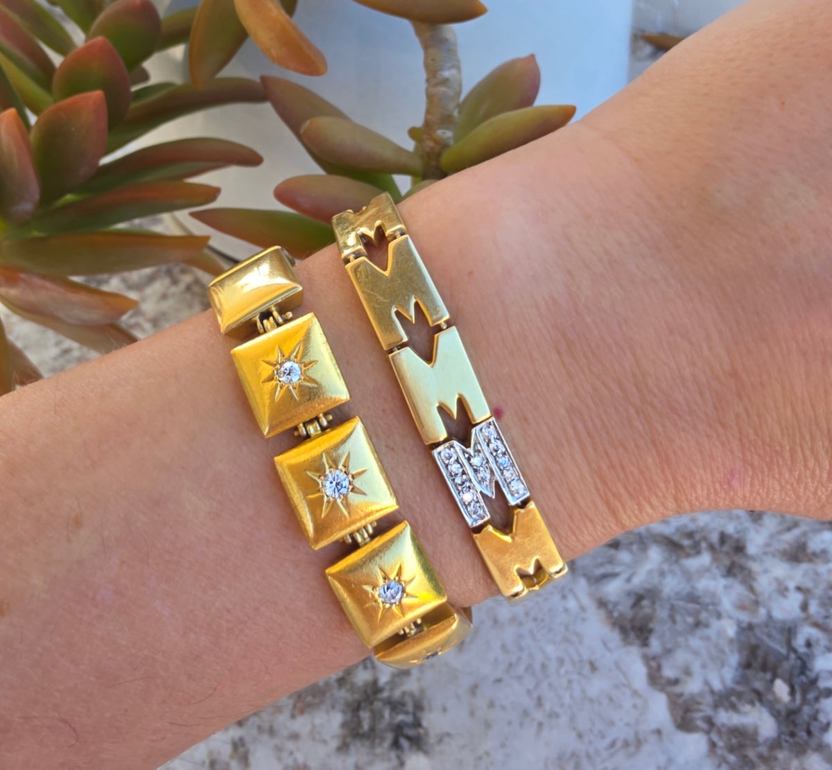 Vintage 14K Gold & Diamond “M” Initial Bracelet | 18g